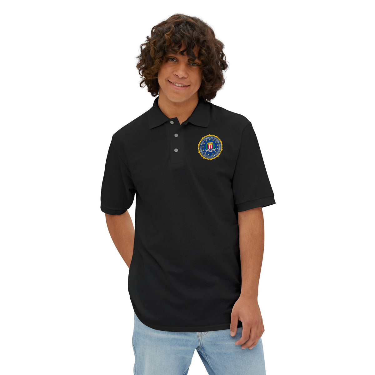 FBI Custom Halloween Polo Shirt Badge Logos on Front and Back - Men's Piqué Polo