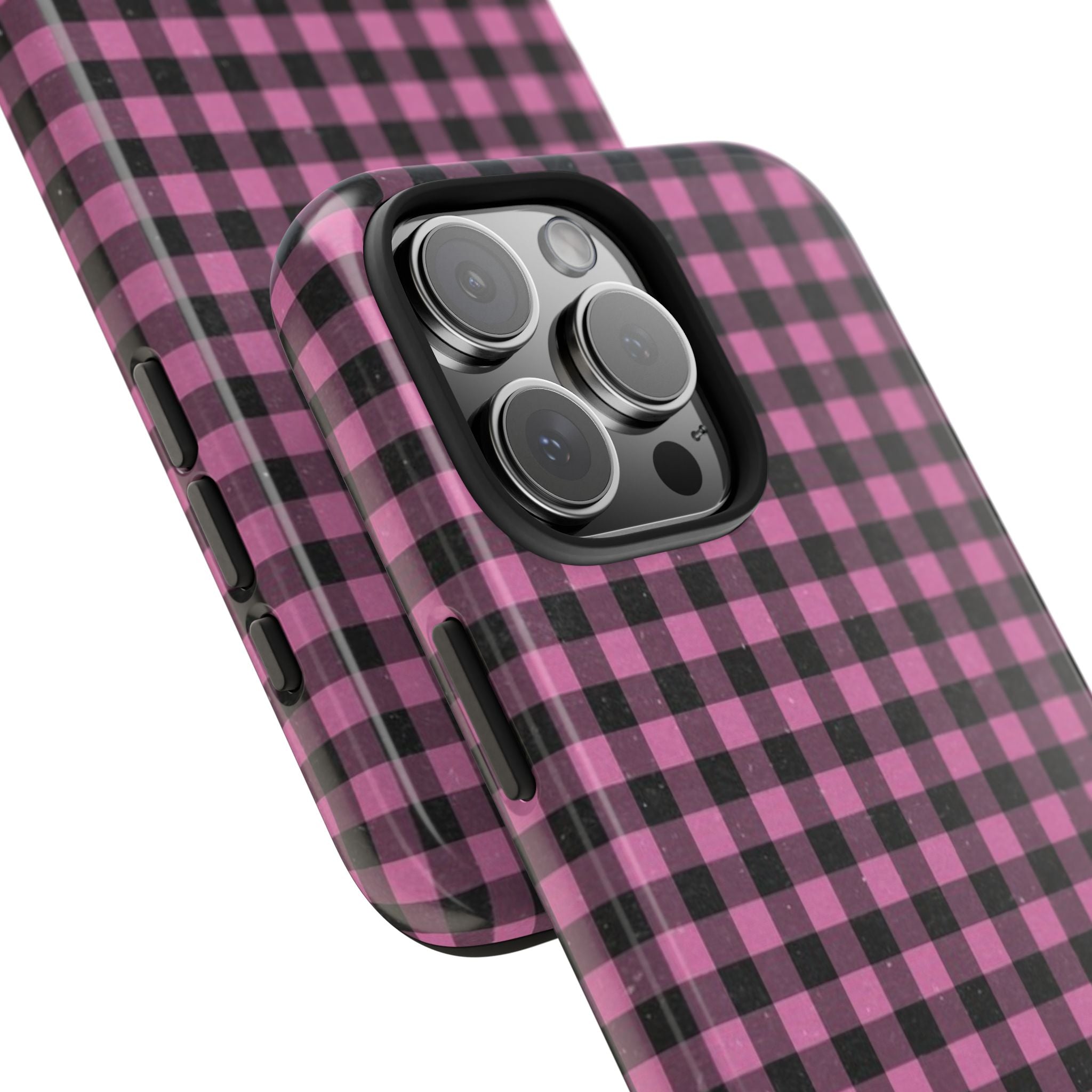 Pink and Black Faded Gingham Plaid Phone Case