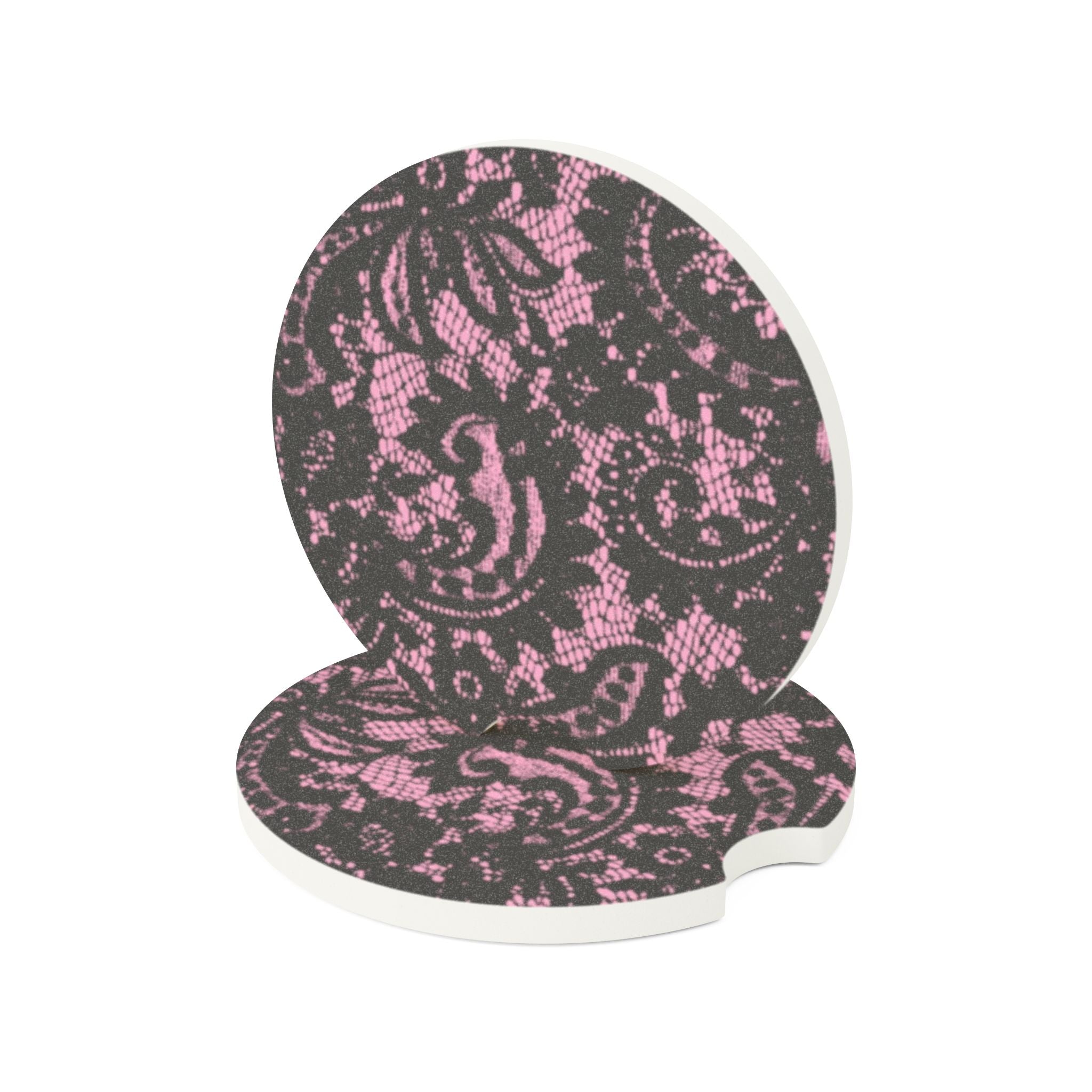 Lace Pink and Black Car Cupholder Coaster - Made of Soapstone
