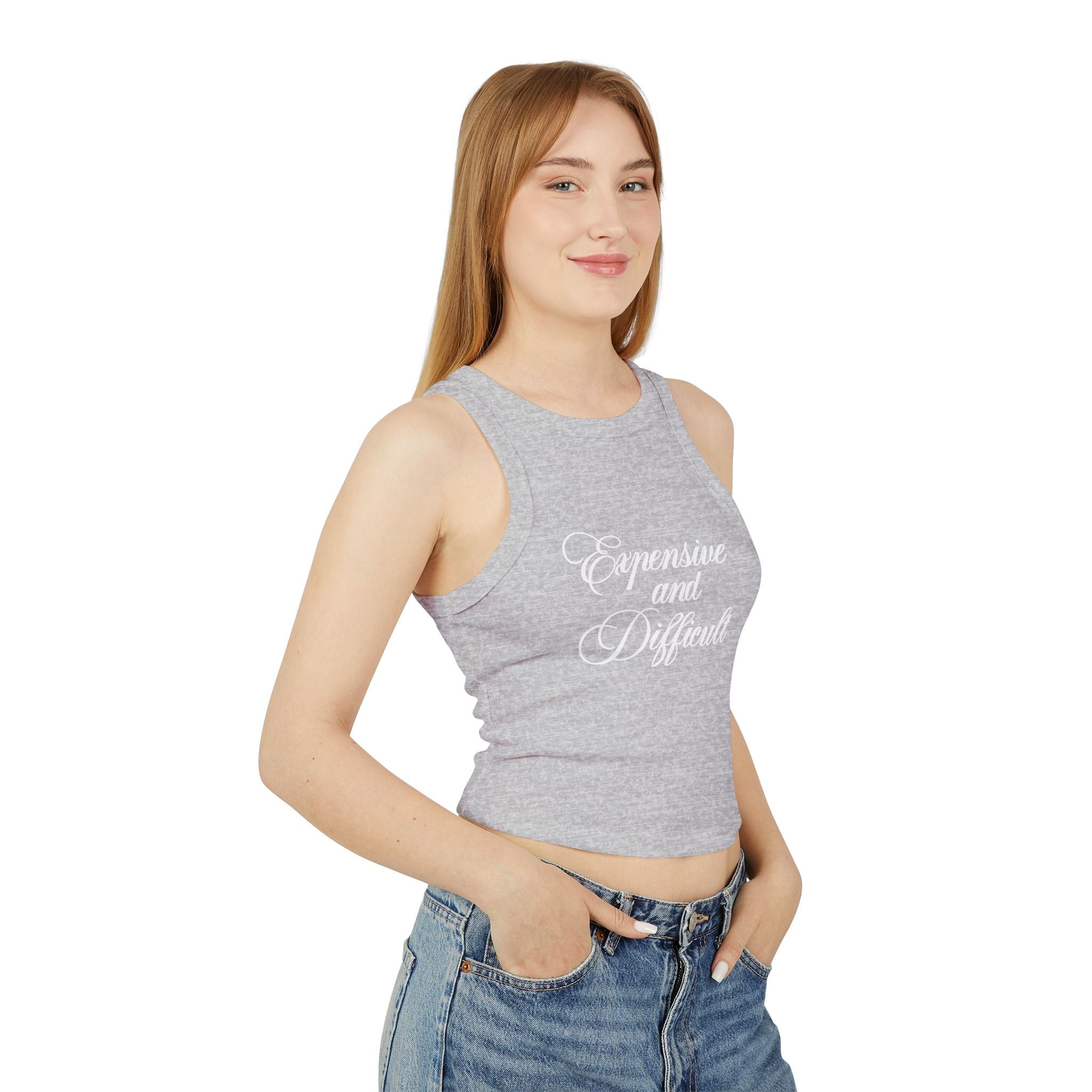 "EXPENSIVE AND DIFFICULT" Women's Micro Rib Racer Tank Top