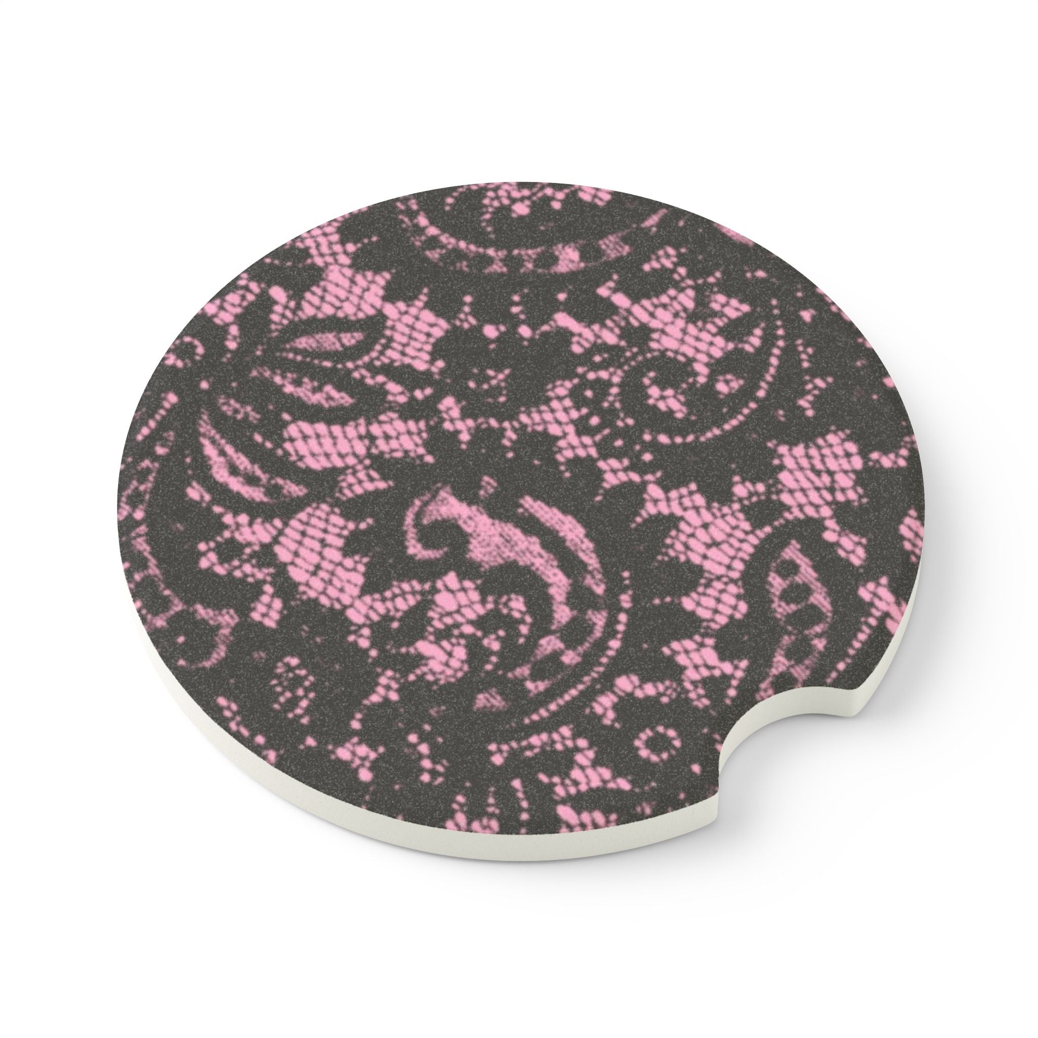 Lace Pink and Black Car Cupholder Coaster - Made of Soapstone