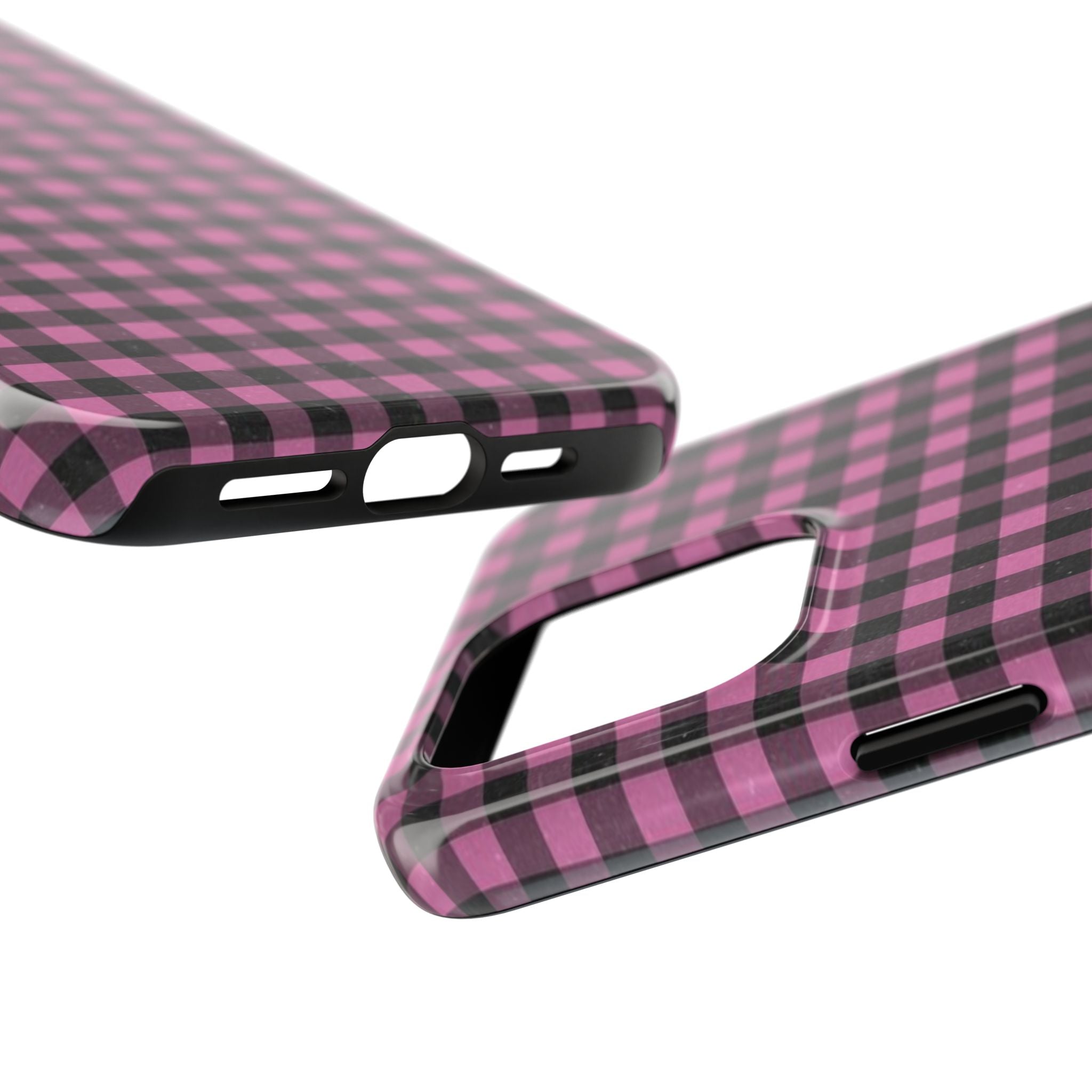 Pink and Black Faded Gingham Plaid Phone Case