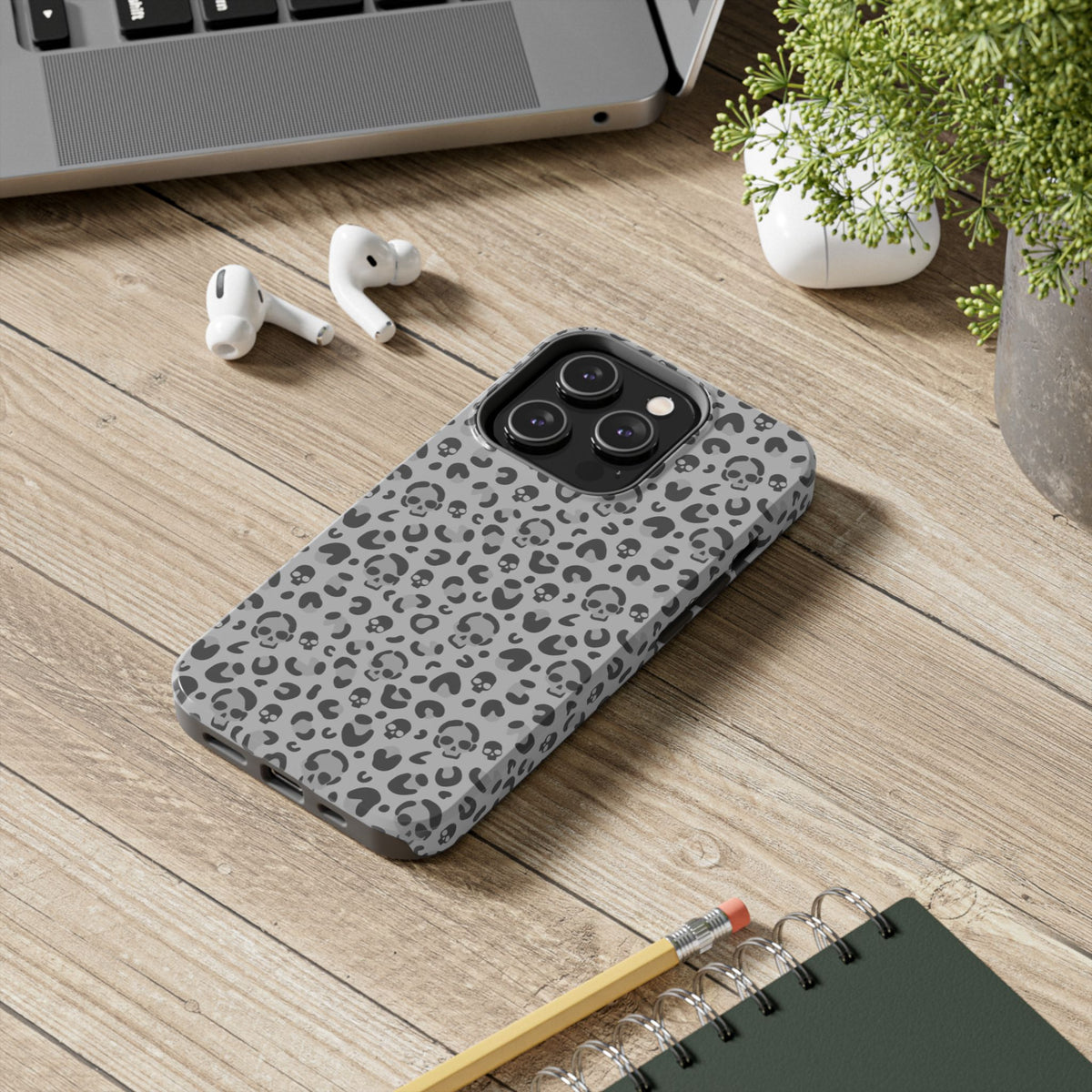 Skull Cheetah Grey Leopard Phone Case