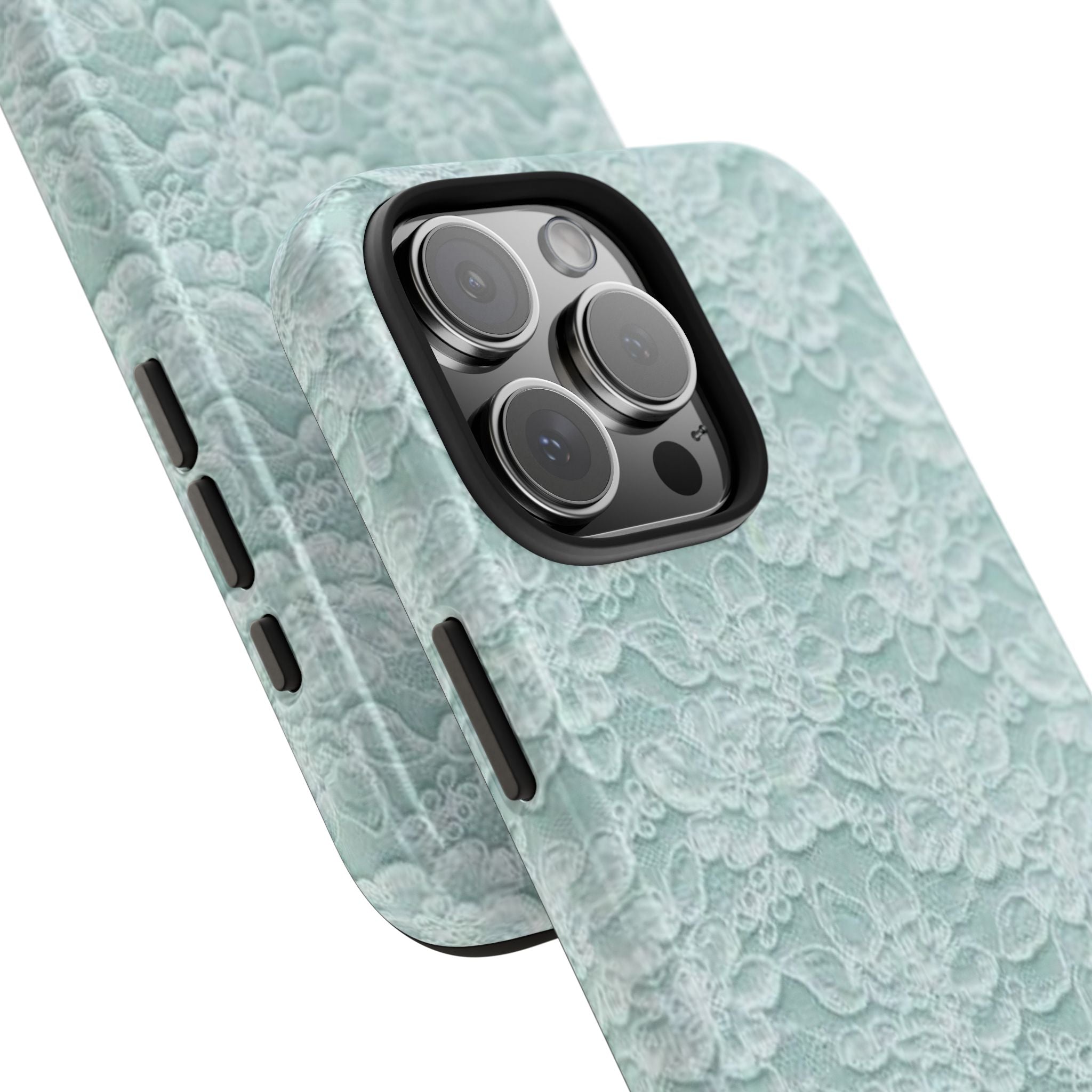 Teal Light Blue Lace Print Pattern Phone Case