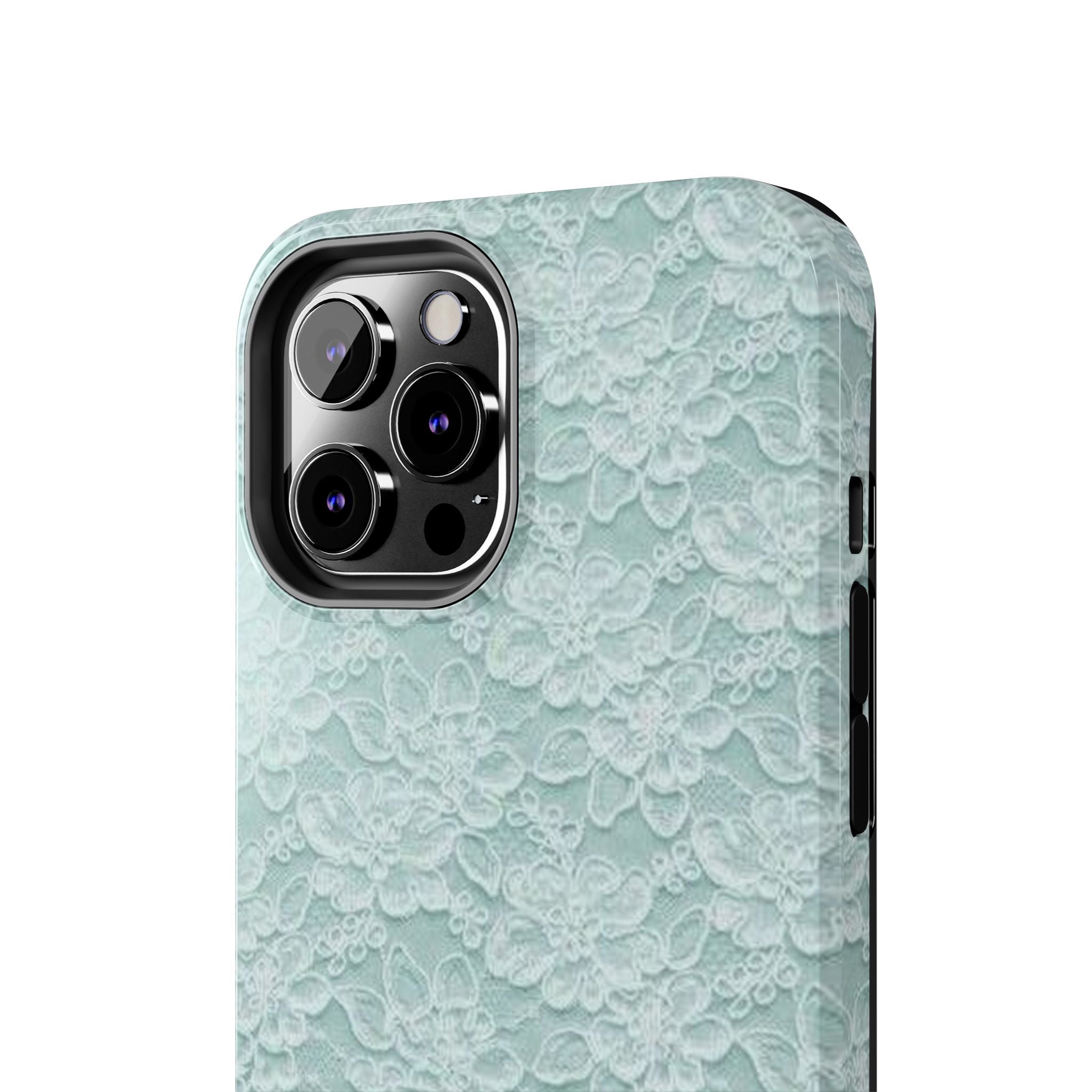 Teal Light Blue Lace Print Pattern Phone Case