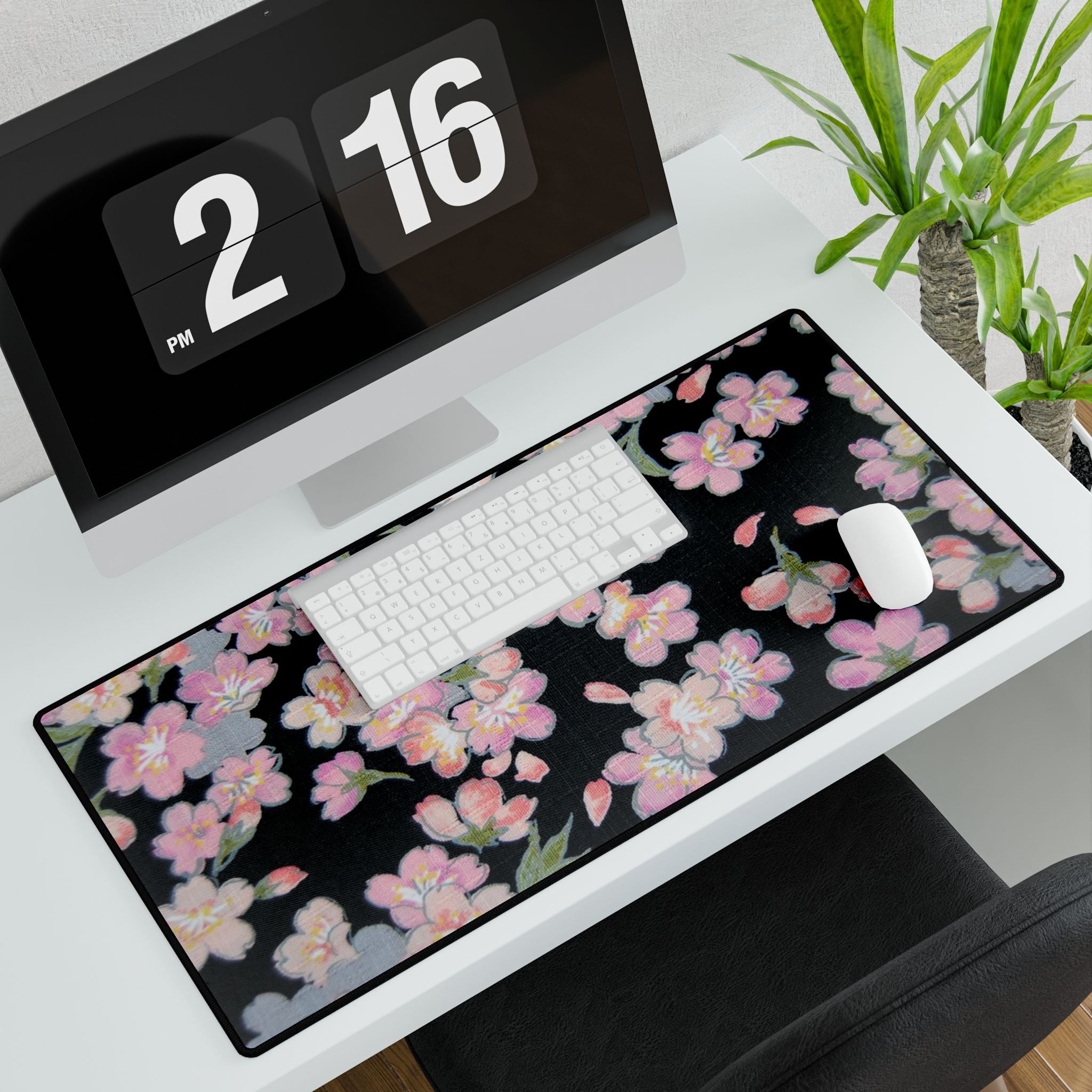 Textured Florals with black background - Mouse pad large desk mats