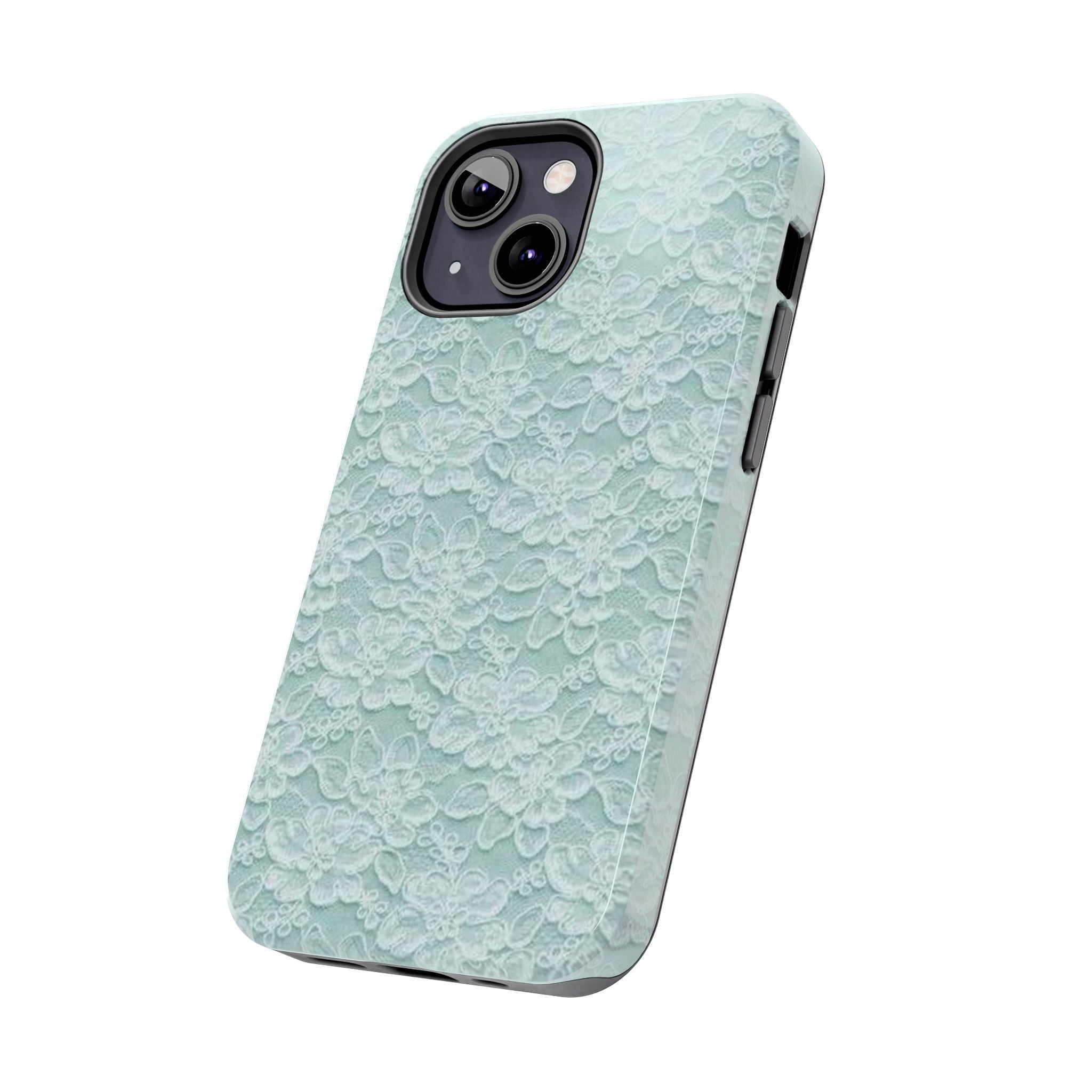 Teal Light Blue Lace Print Pattern Phone Case