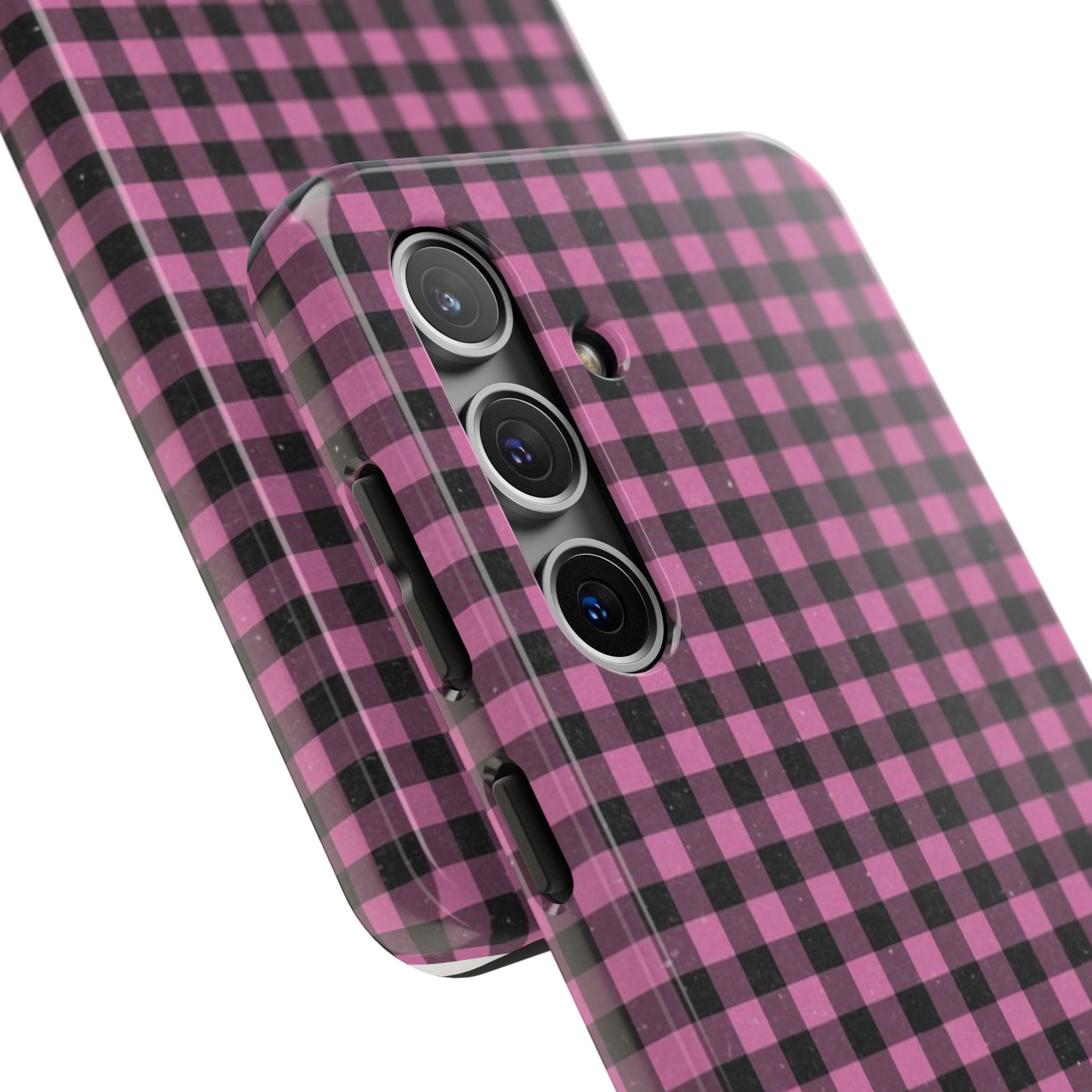 Pink and Black Faded Gingham Plaid Phone Case