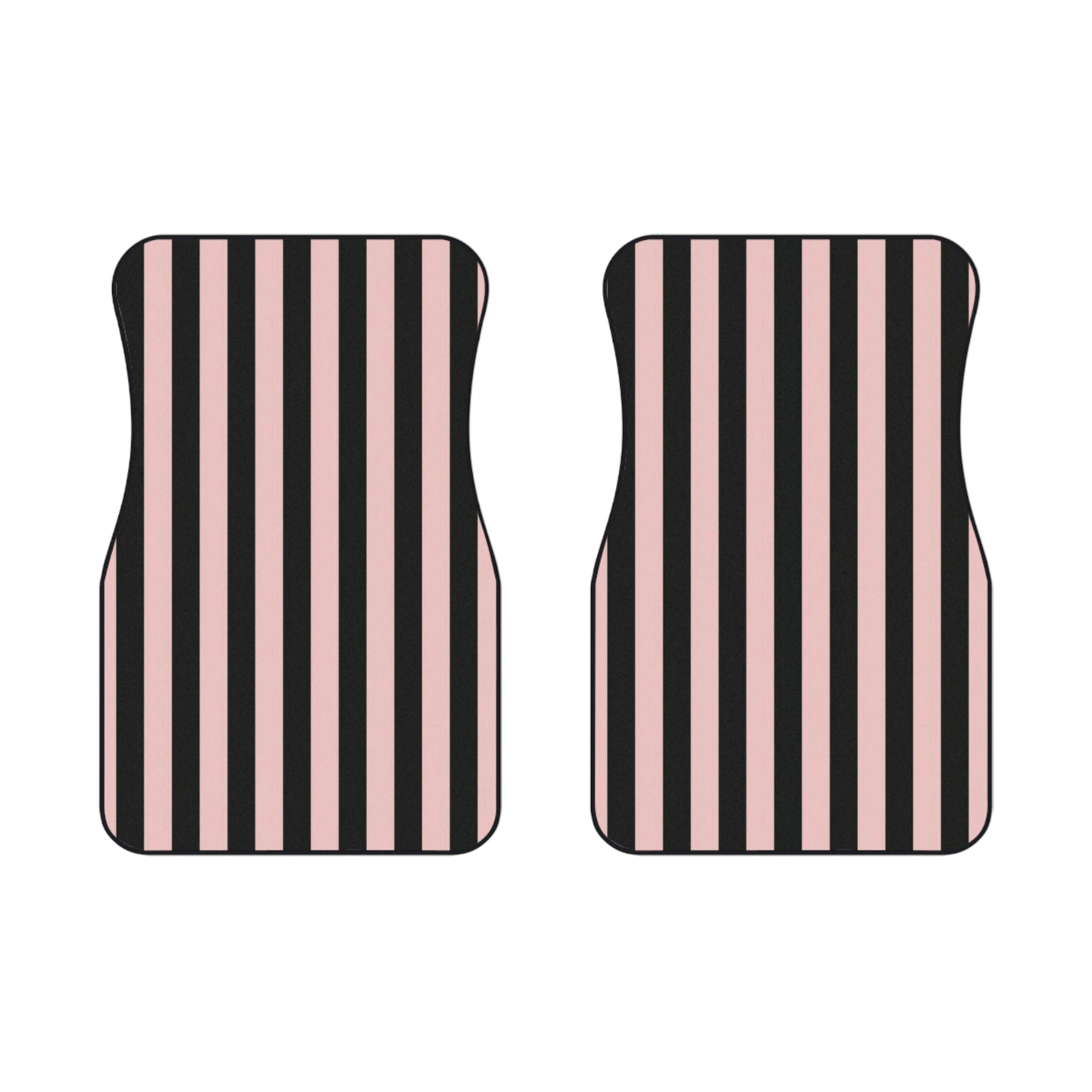 Pink and Black Striped Car Mats - Front Floor Mats Set of 2