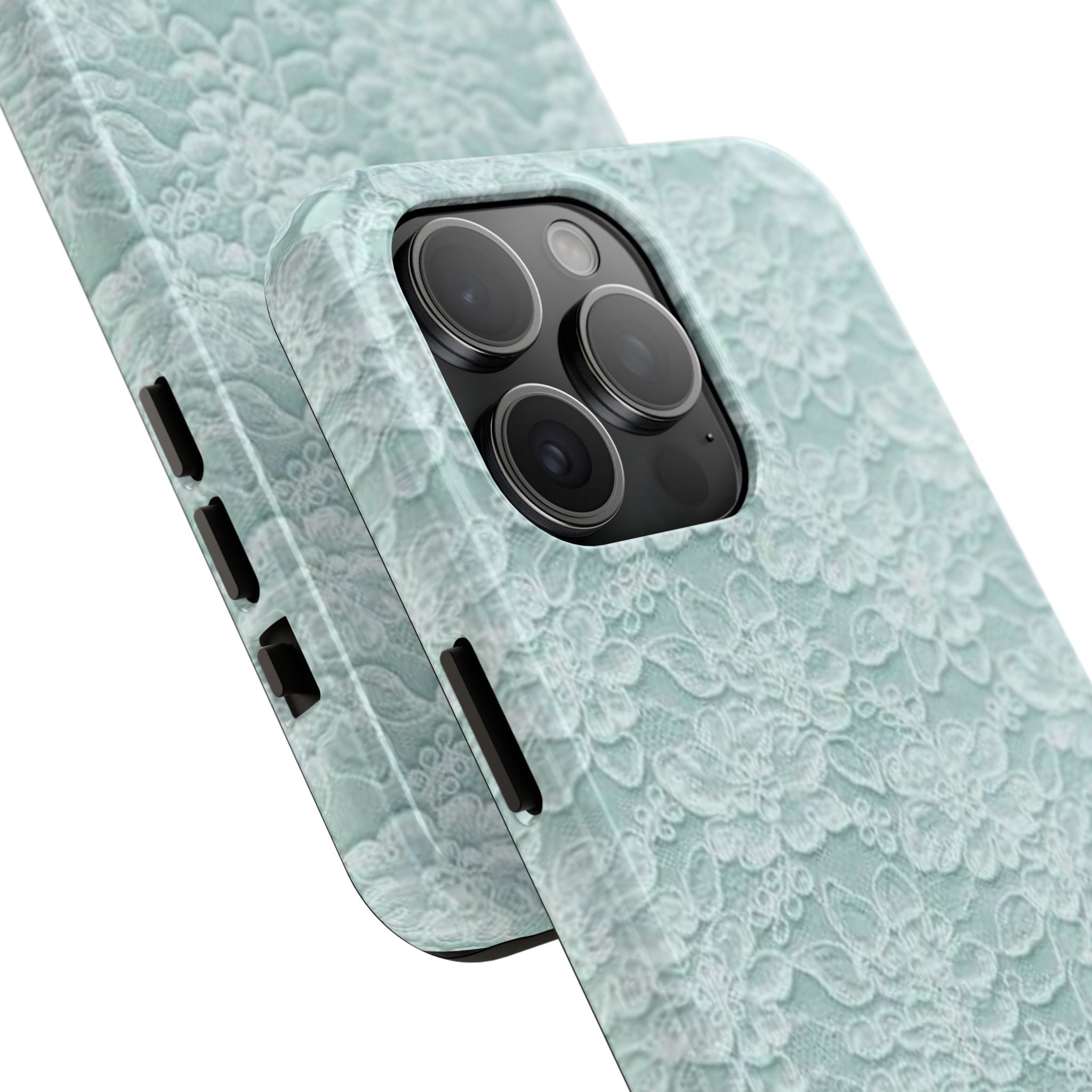 Teal Light Blue Lace Print Pattern Phone Case