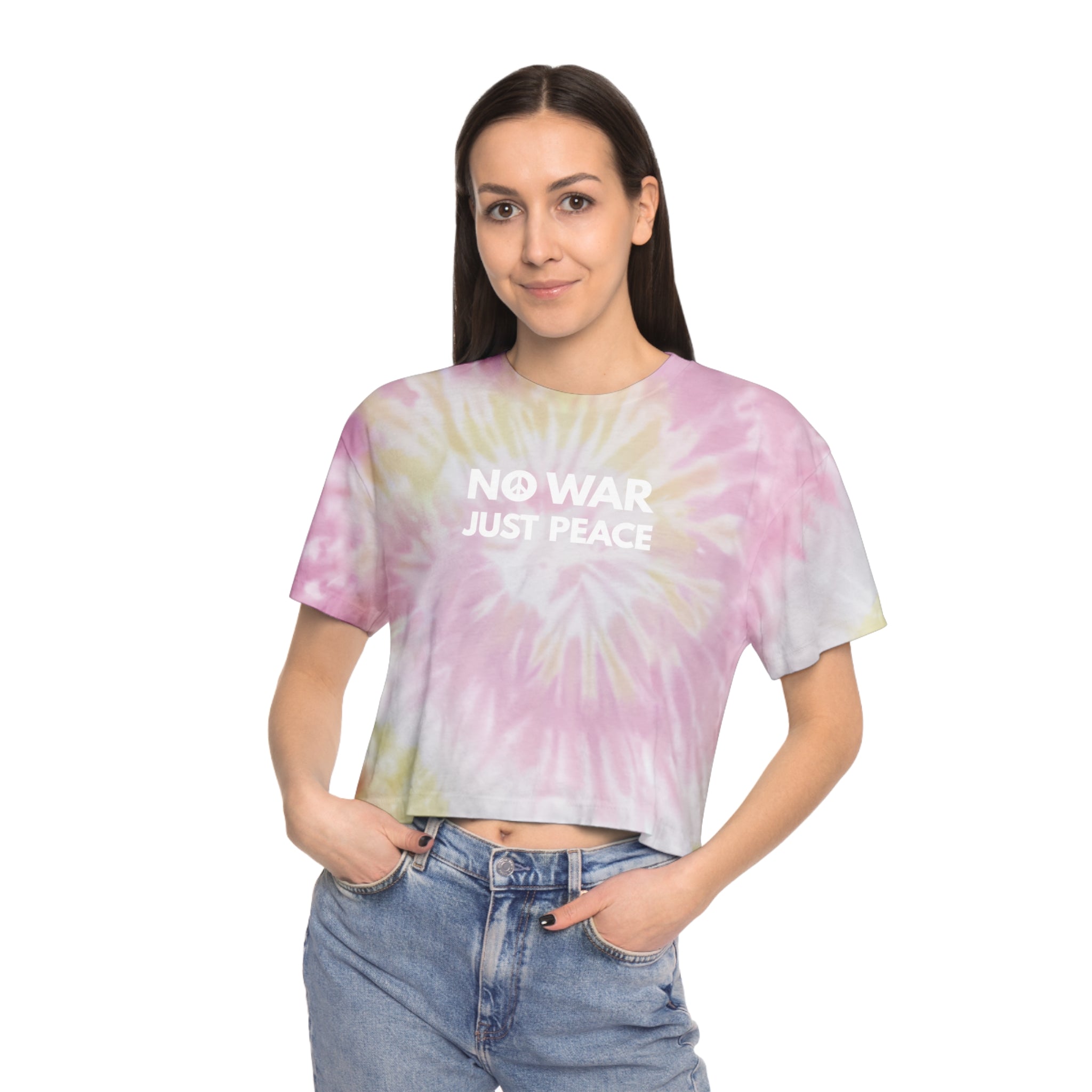 " NO WAR JUST PEACE " Peace Sign Women's Tie-Dye Crop Tee