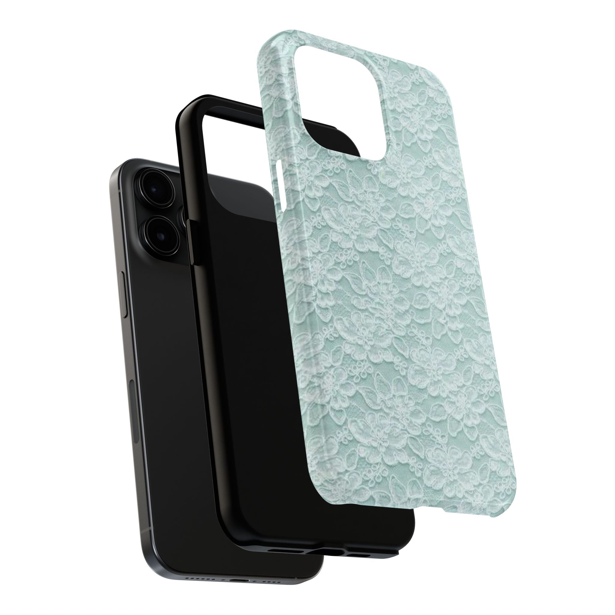 Teal Light Blue Lace Print Pattern Phone Case