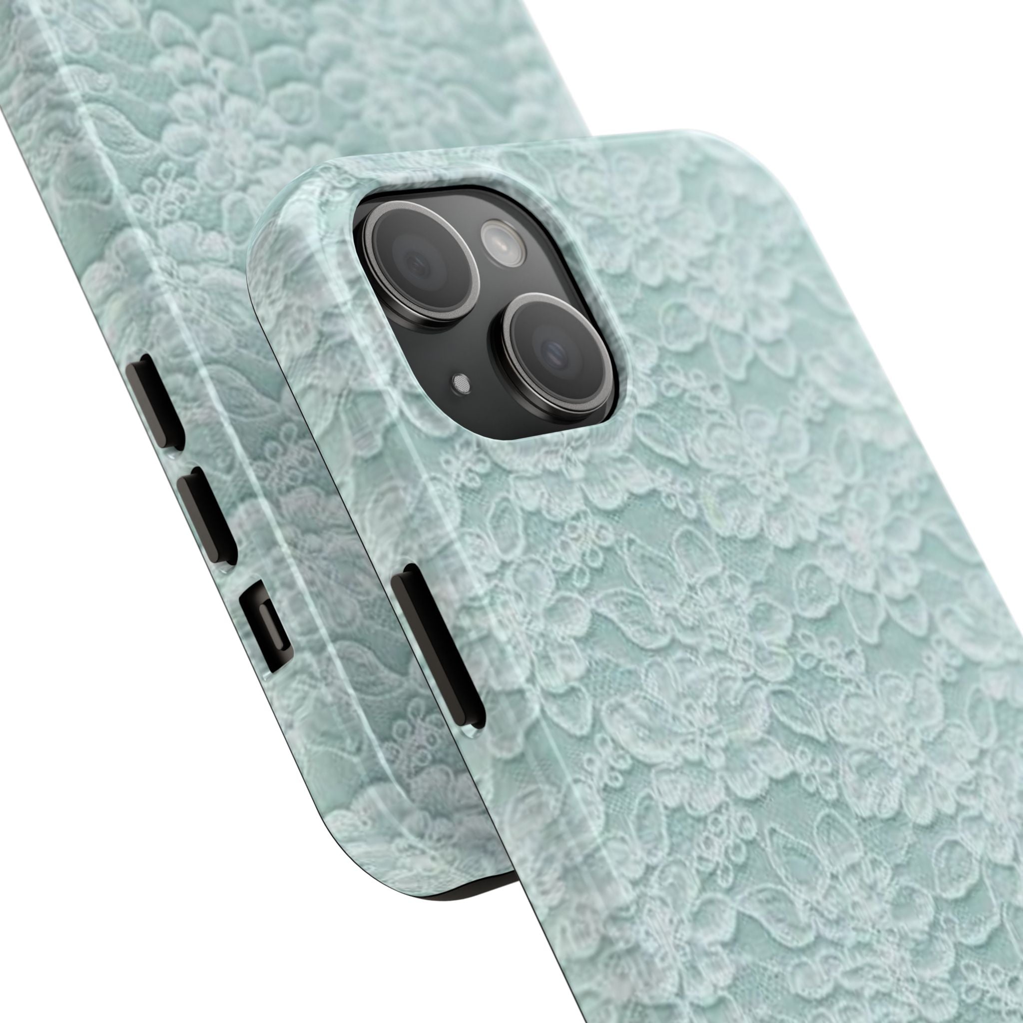 Teal Light Blue Lace Print Pattern Phone Case
