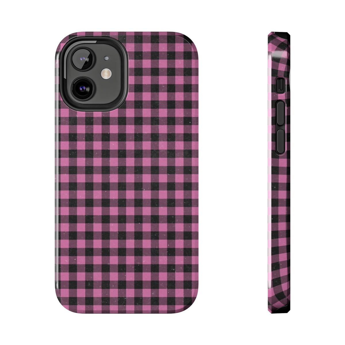 Pink and Black Faded Gingham Plaid Phone Case