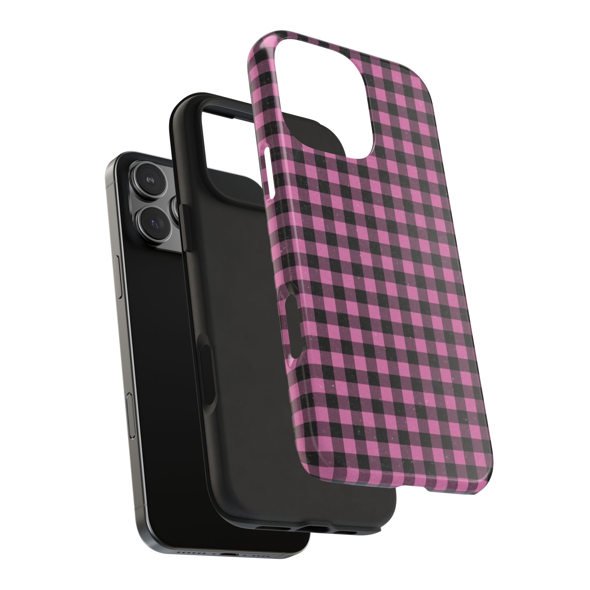 Pink and Black Faded Gingham Plaid Phone Case