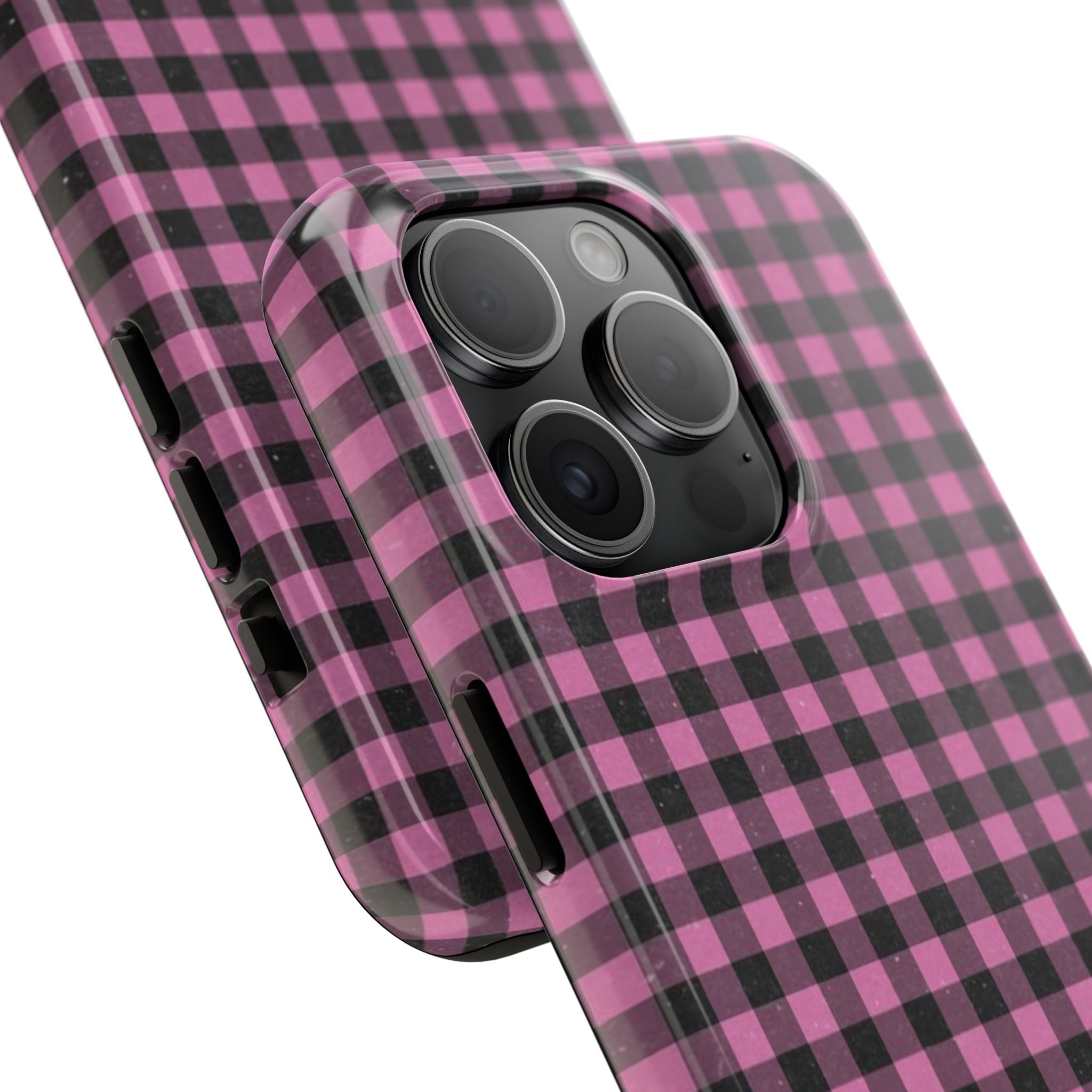 Pink and Black Faded Gingham Plaid Phone Case