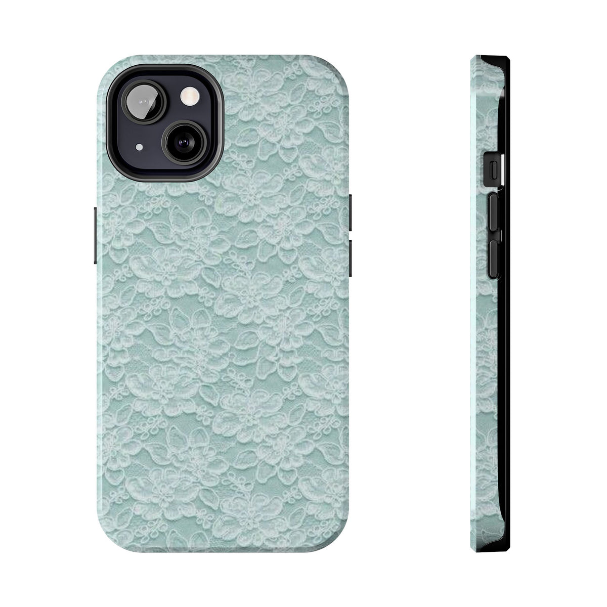 Teal Light Blue Lace Print Pattern Phone Case