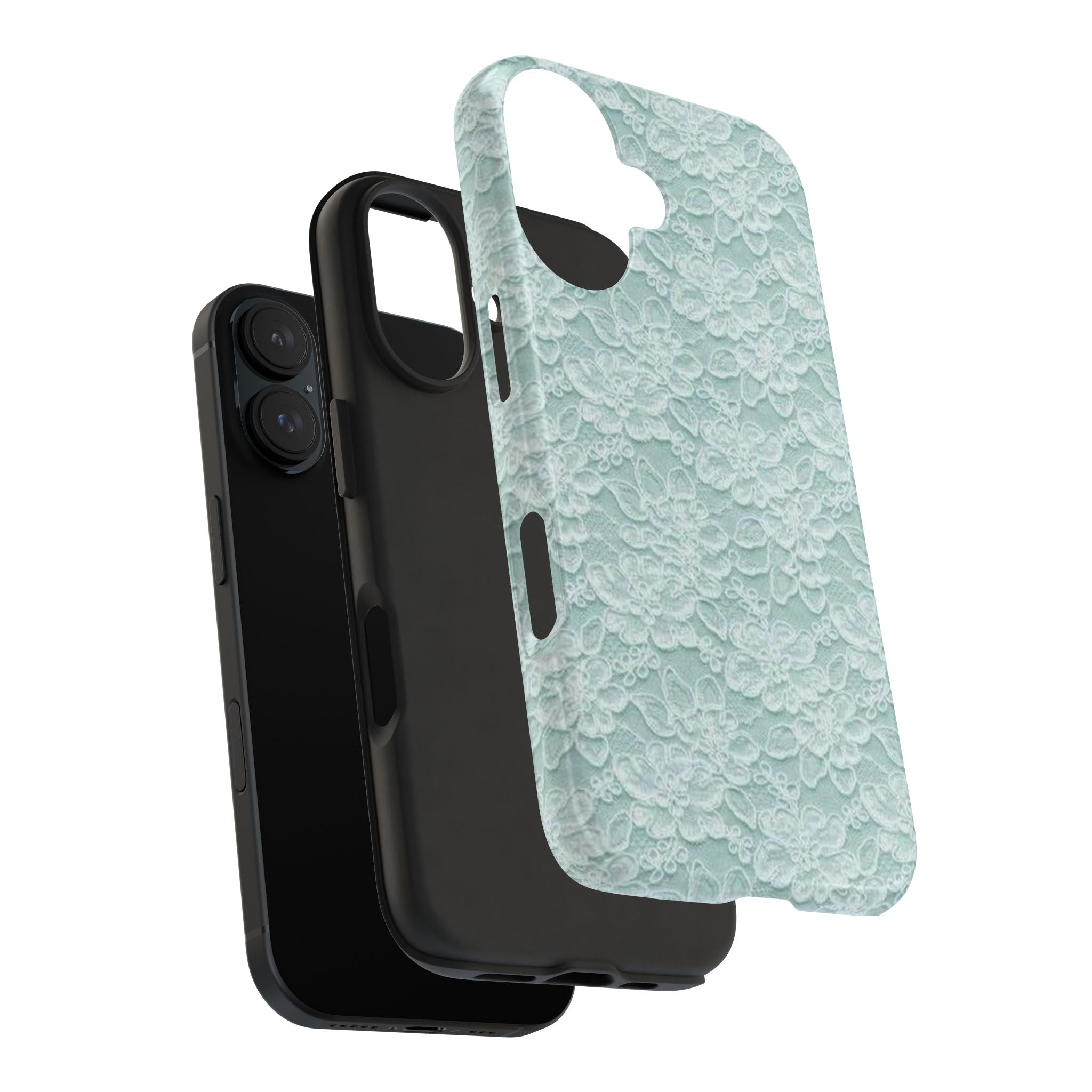 Teal Light Blue Lace Print Pattern Phone Case