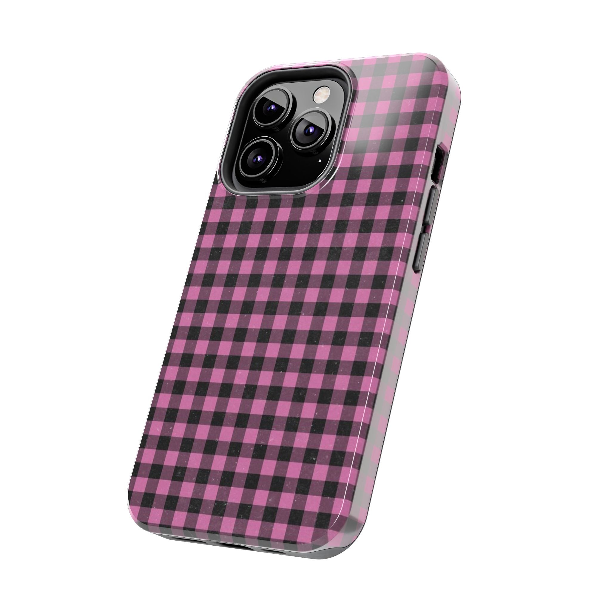Pink and Black Faded Gingham Plaid Phone Case