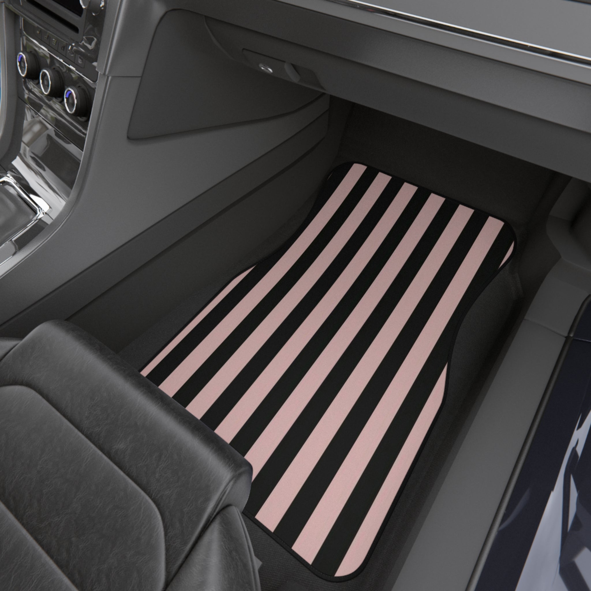 Pink and Black Striped Car Mats - Front Floor Mats Set of 2