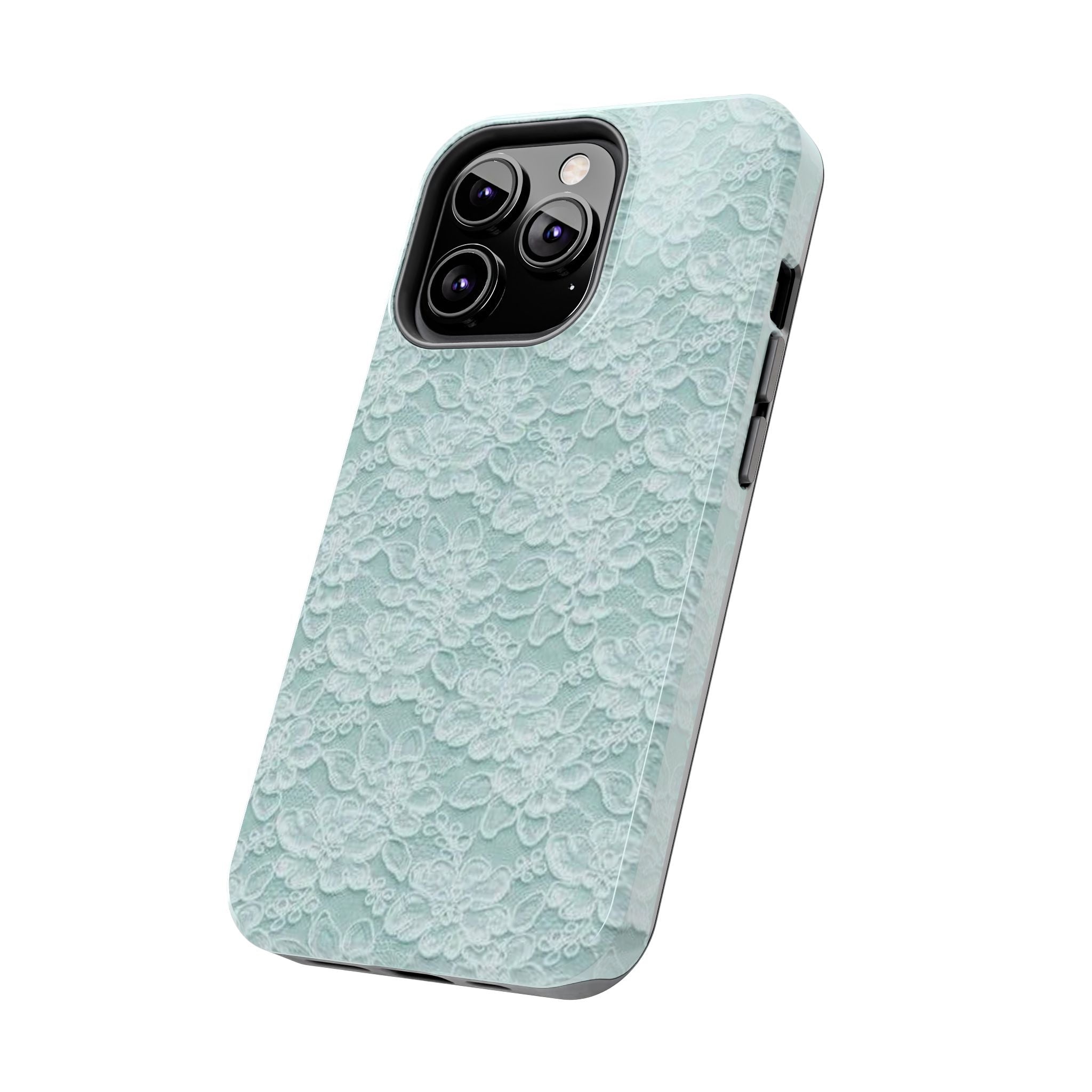 Teal Light Blue Lace Print Pattern Phone Case