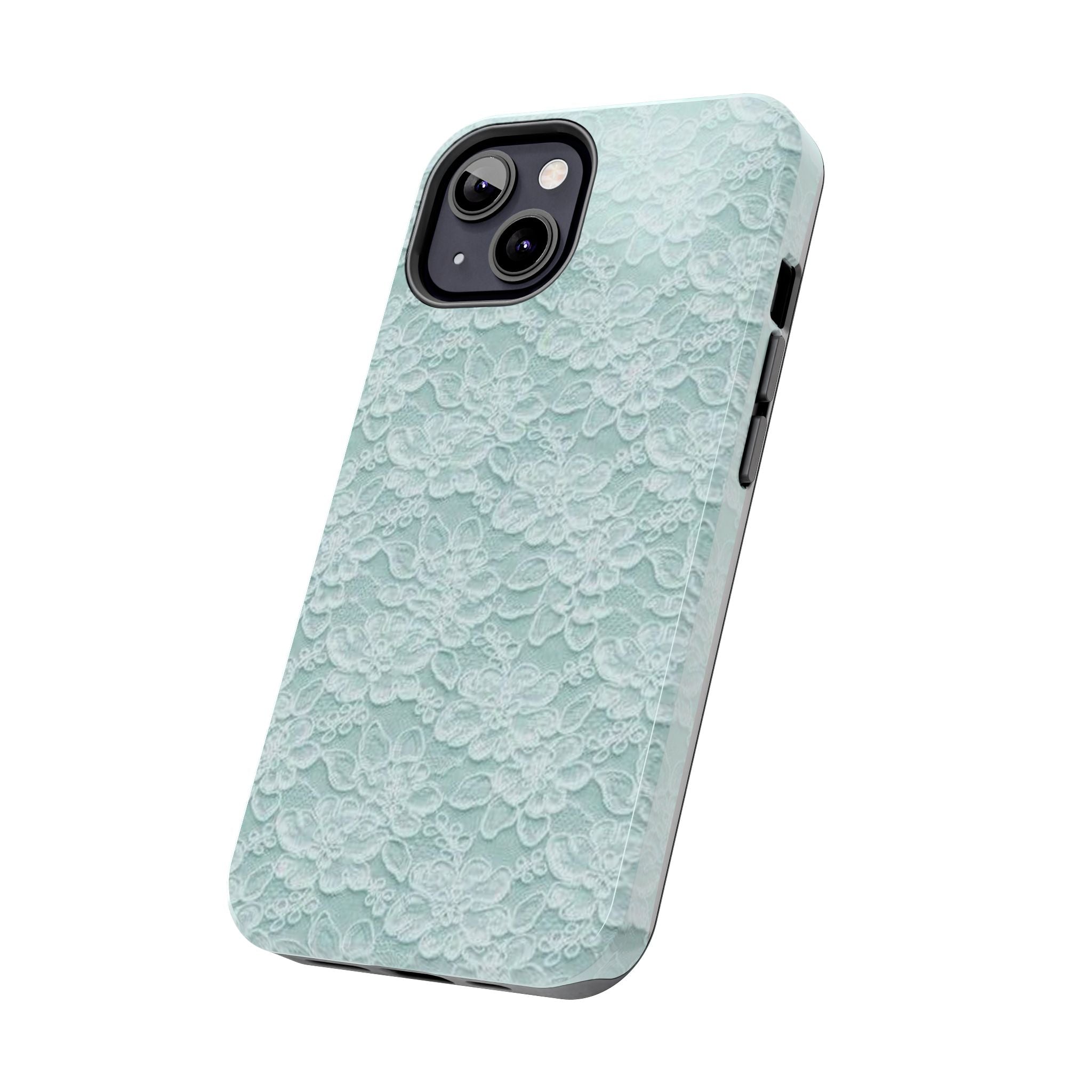 Teal Light Blue Lace Print Pattern Phone Case