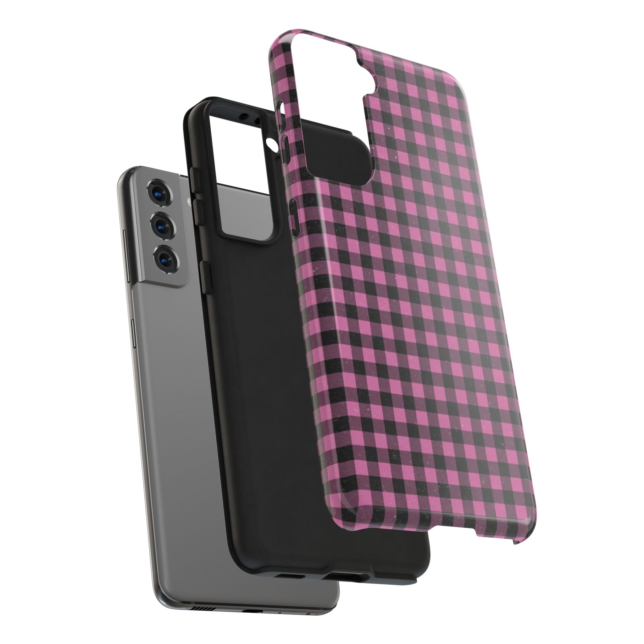 Pink and Black Faded Gingham Plaid Phone Case
