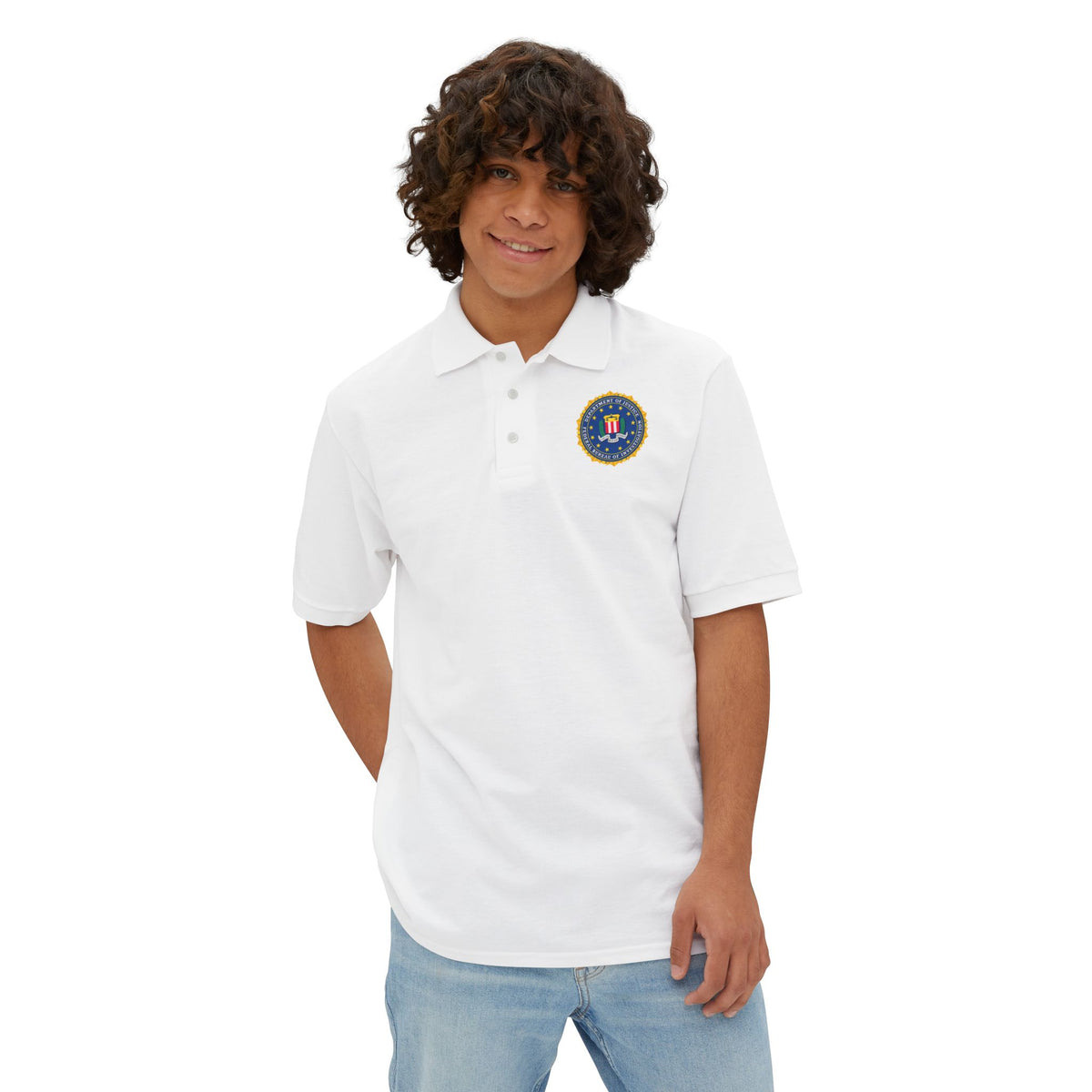 FBI Custom Halloween Polo Shirt Badge Logos on Front and Back - Men's Piqué Polo