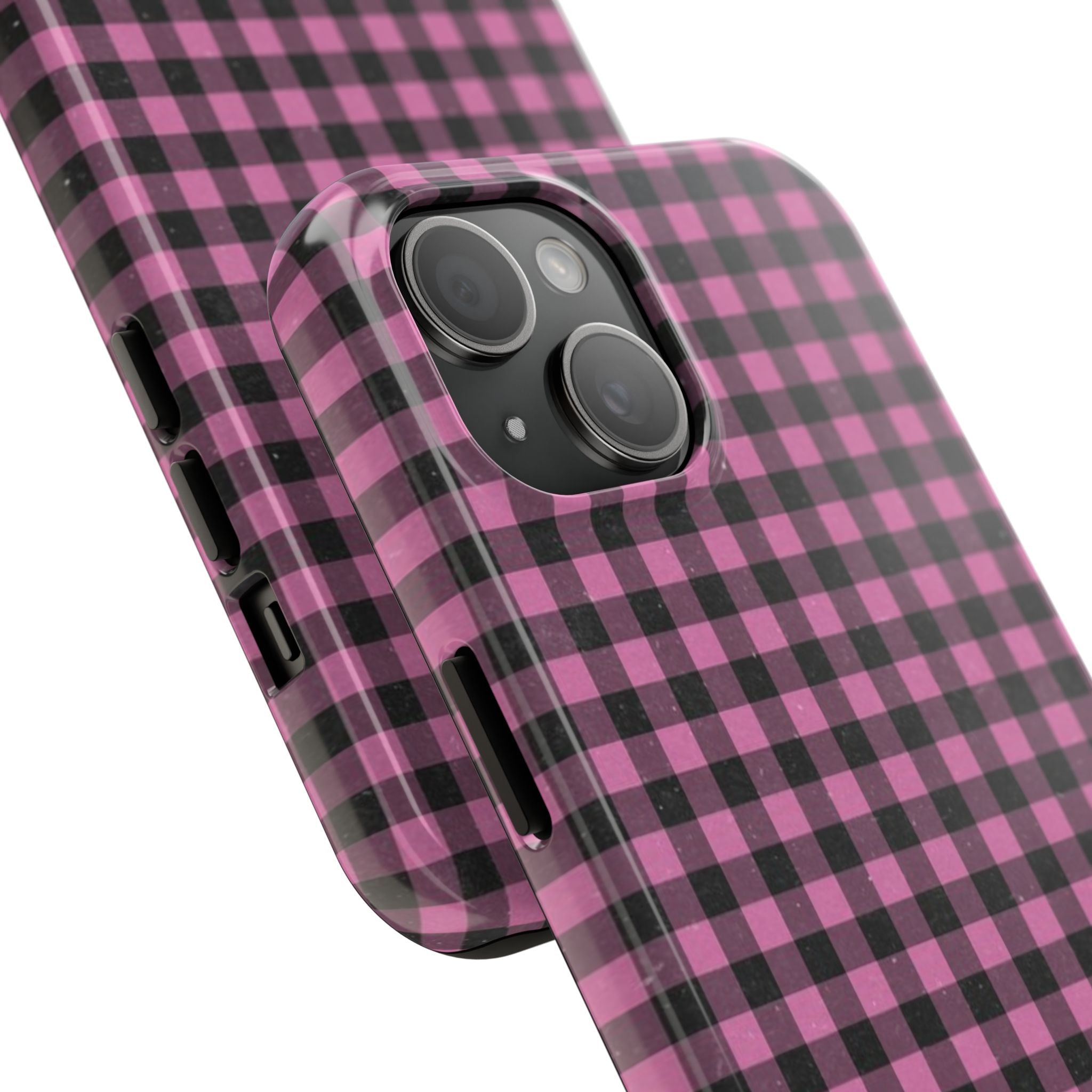 Pink and Black Faded Gingham Plaid Phone Case