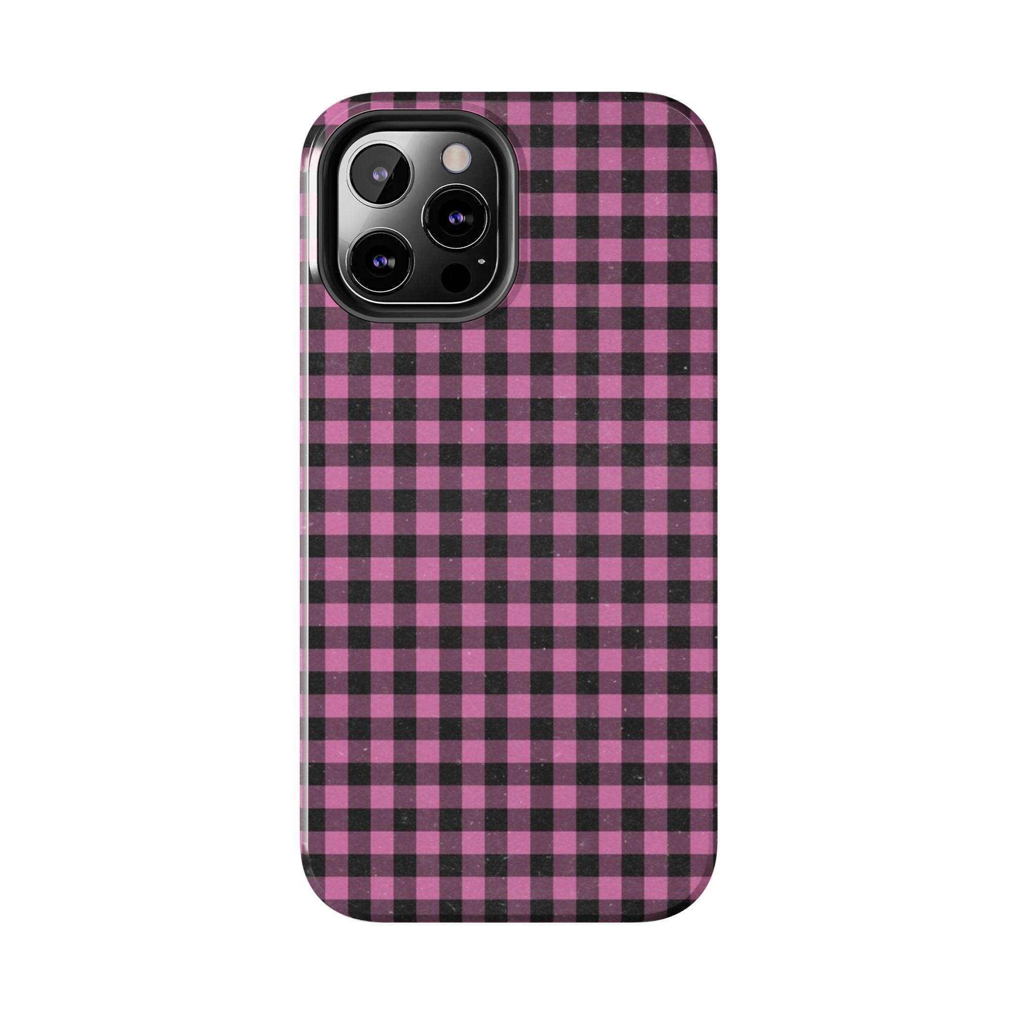 Pink and Black Faded Gingham Plaid Phone Case
