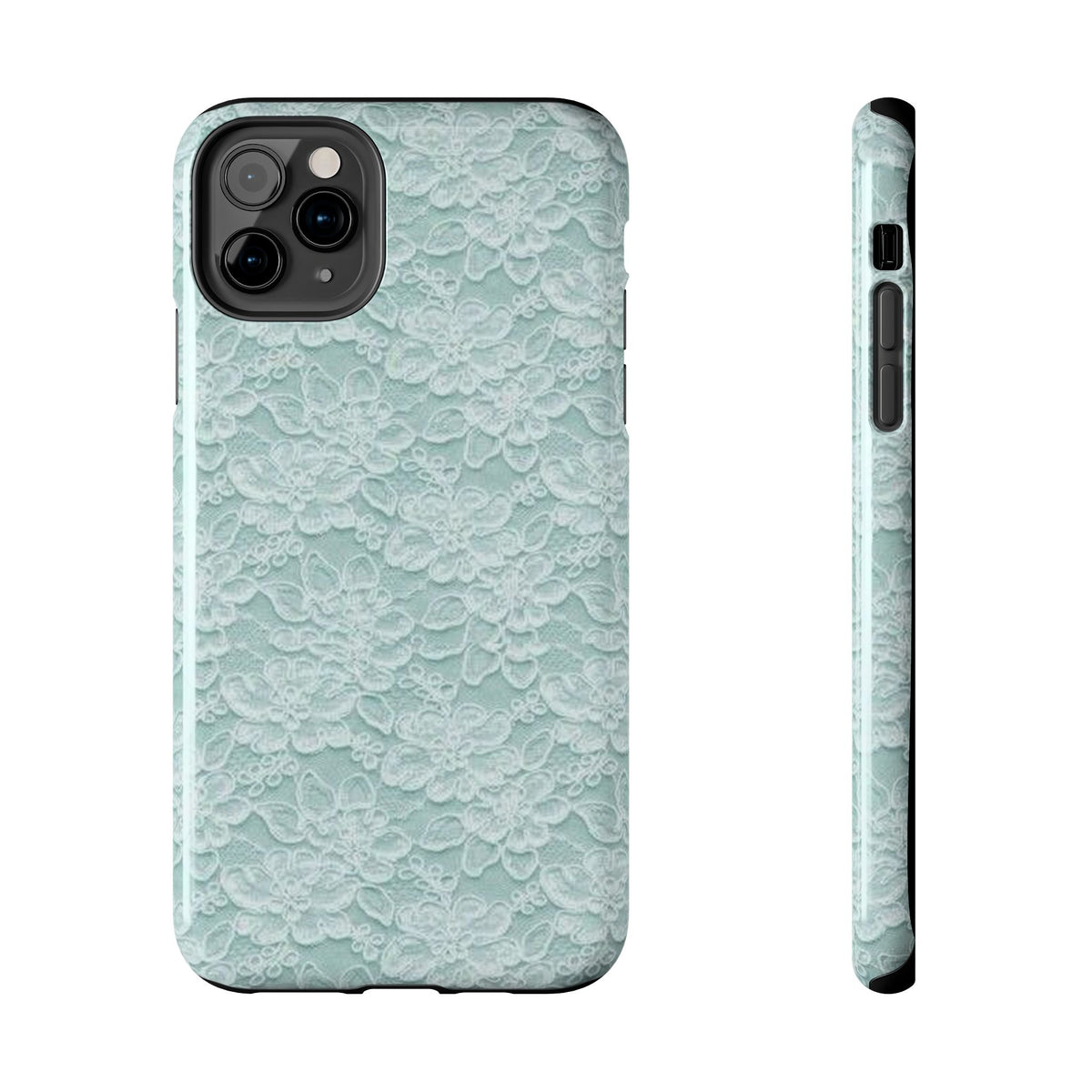Teal Light Blue Lace Print Pattern Phone Case