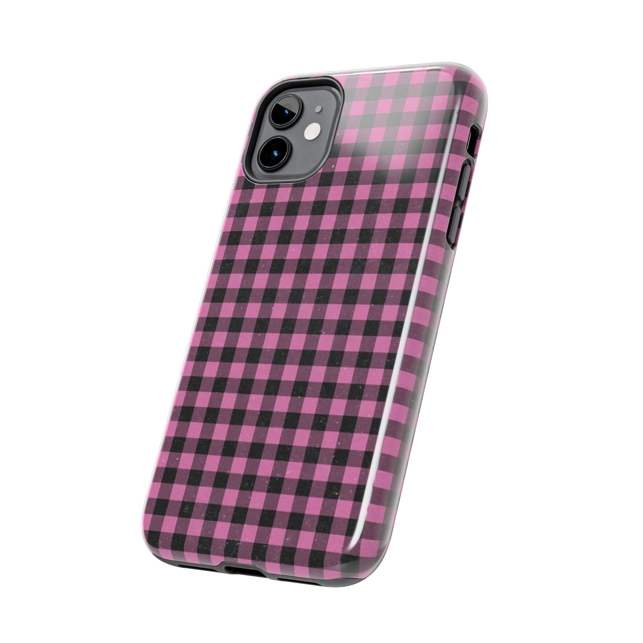 Pink and Black Faded Gingham Plaid Phone Case