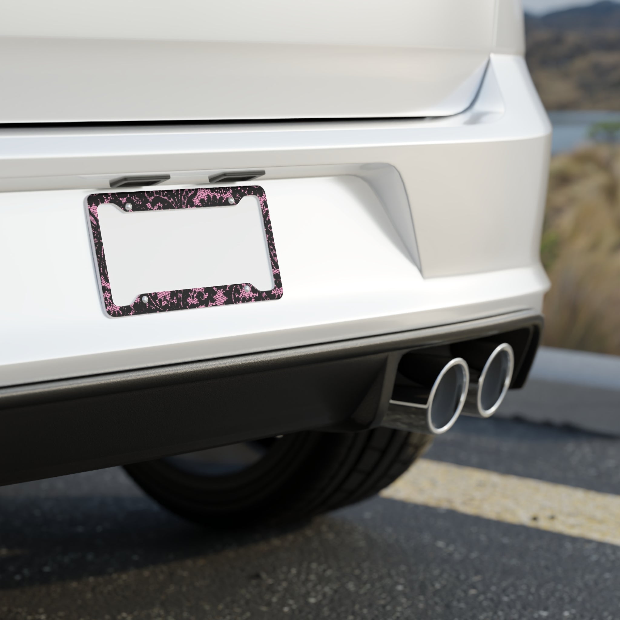 Lace Pink and Black License Plate Frame - Cute Design Car Frame