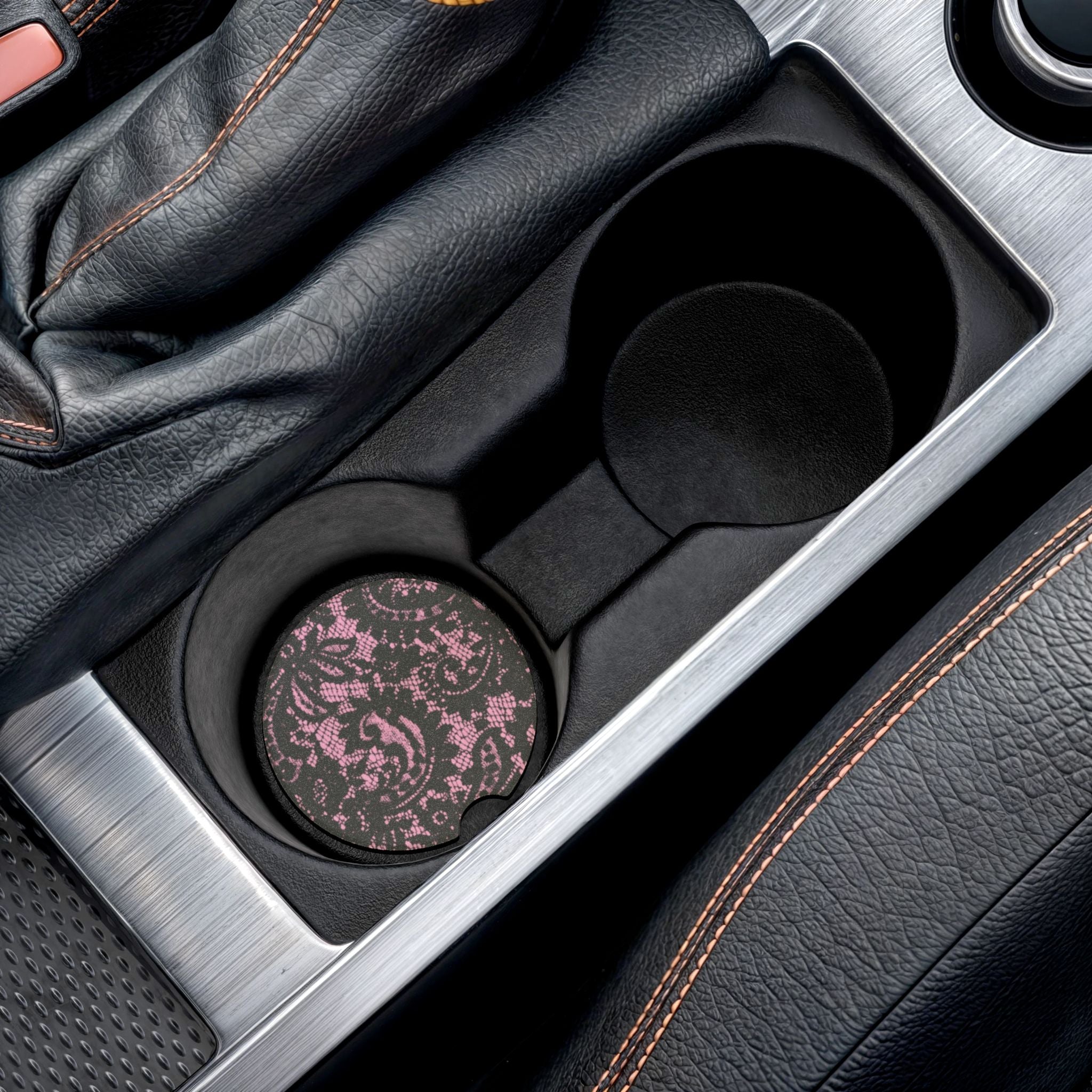 Lace Pink and Black Car Cupholder Coaster - Made of Soapstone