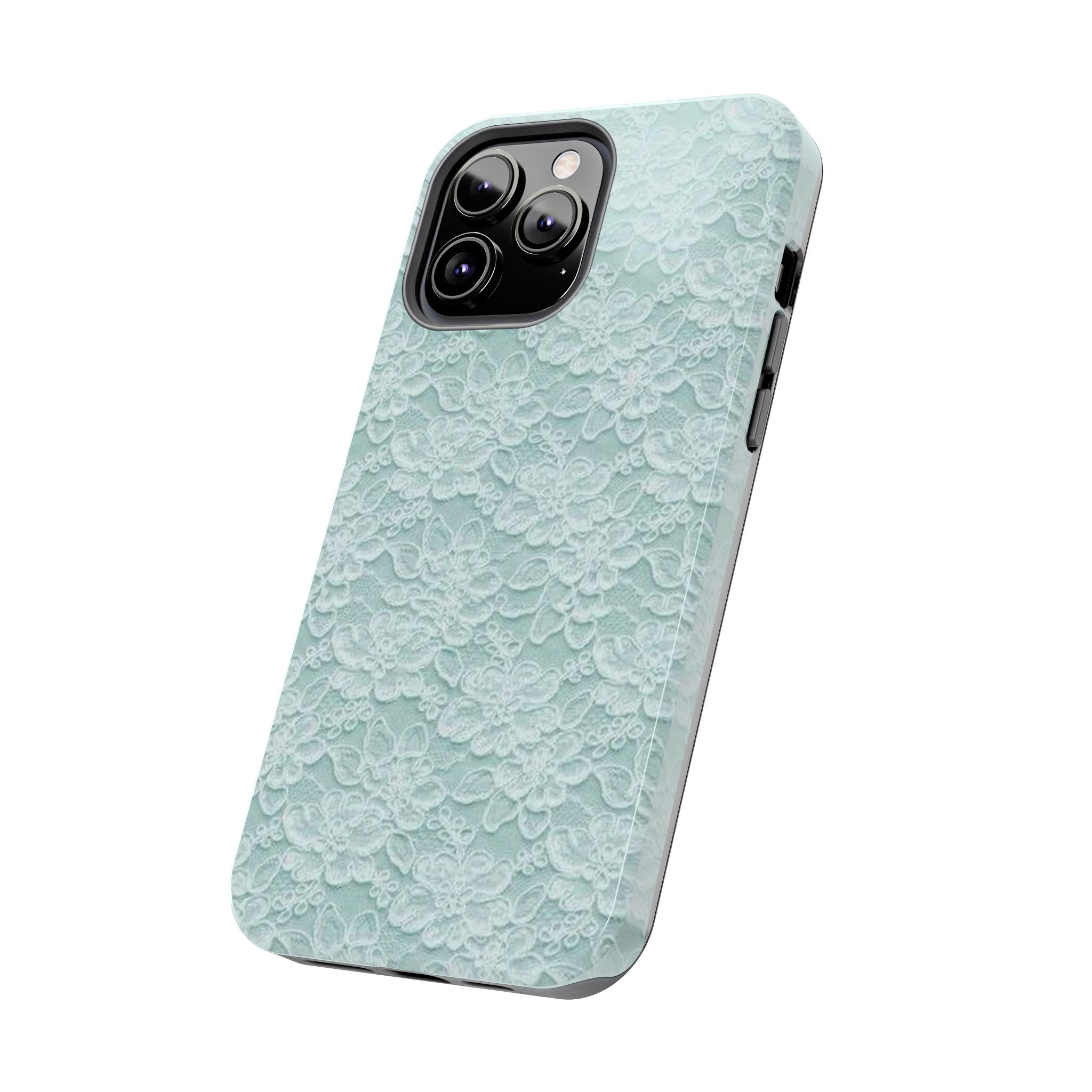 Teal Light Blue Lace Print Pattern Phone Case