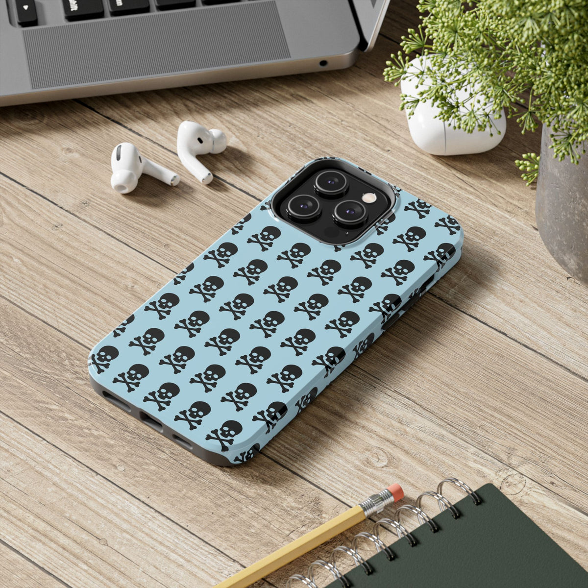 Blue Punk Skull Print Phone Case