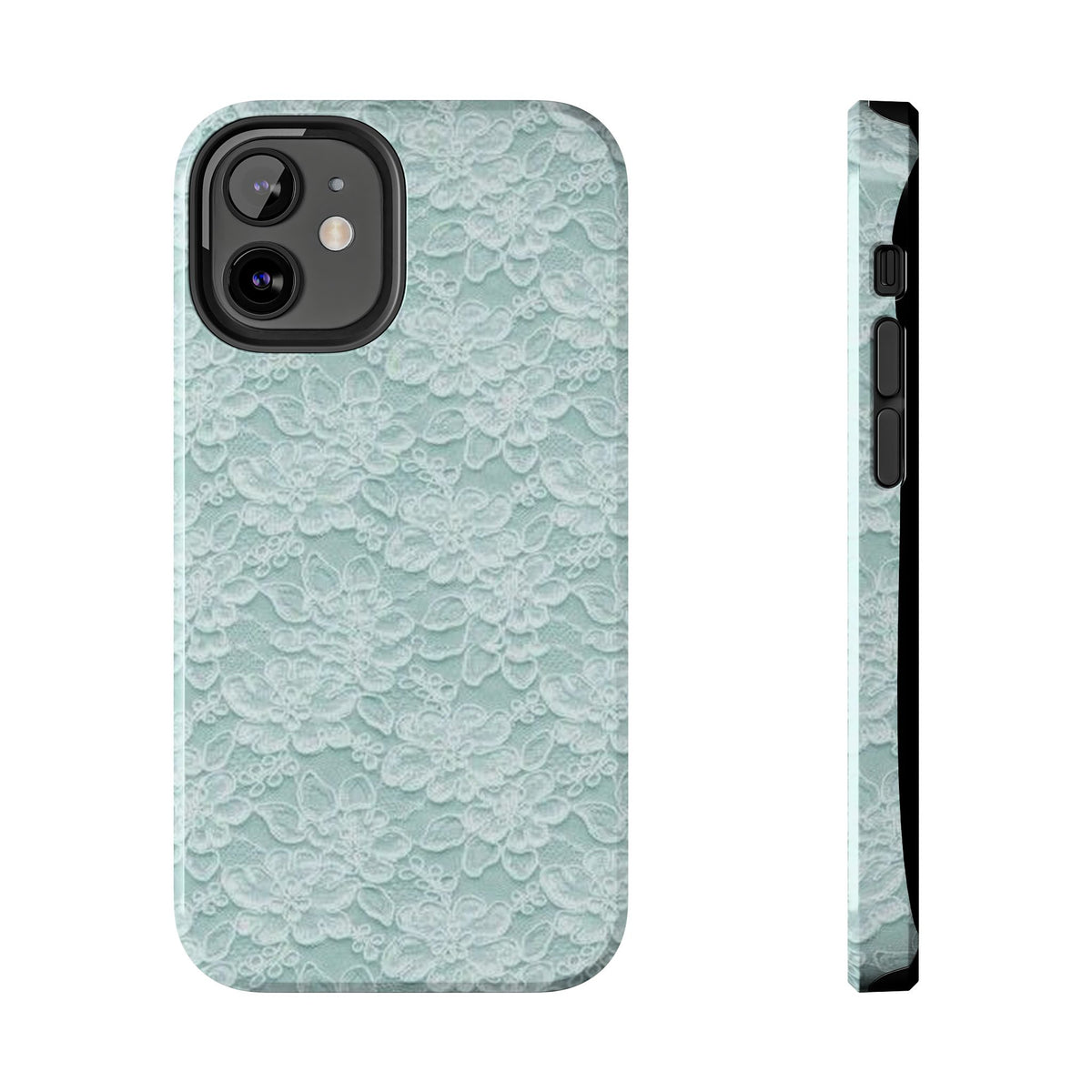 Teal Light Blue Lace Print Pattern Phone Case