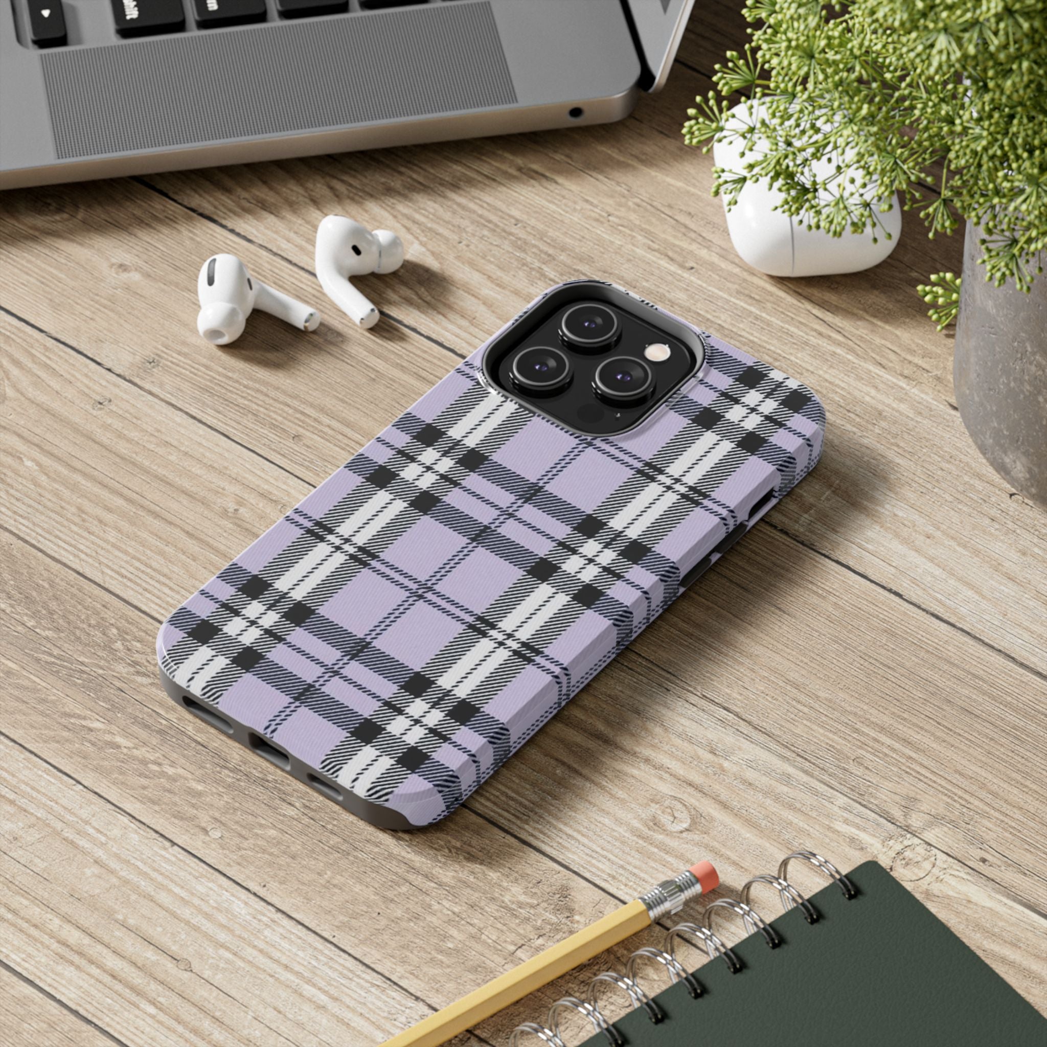 Lavender Light Purple Gingham Plaid Phone Case  - Tough Impact-Resistant Case