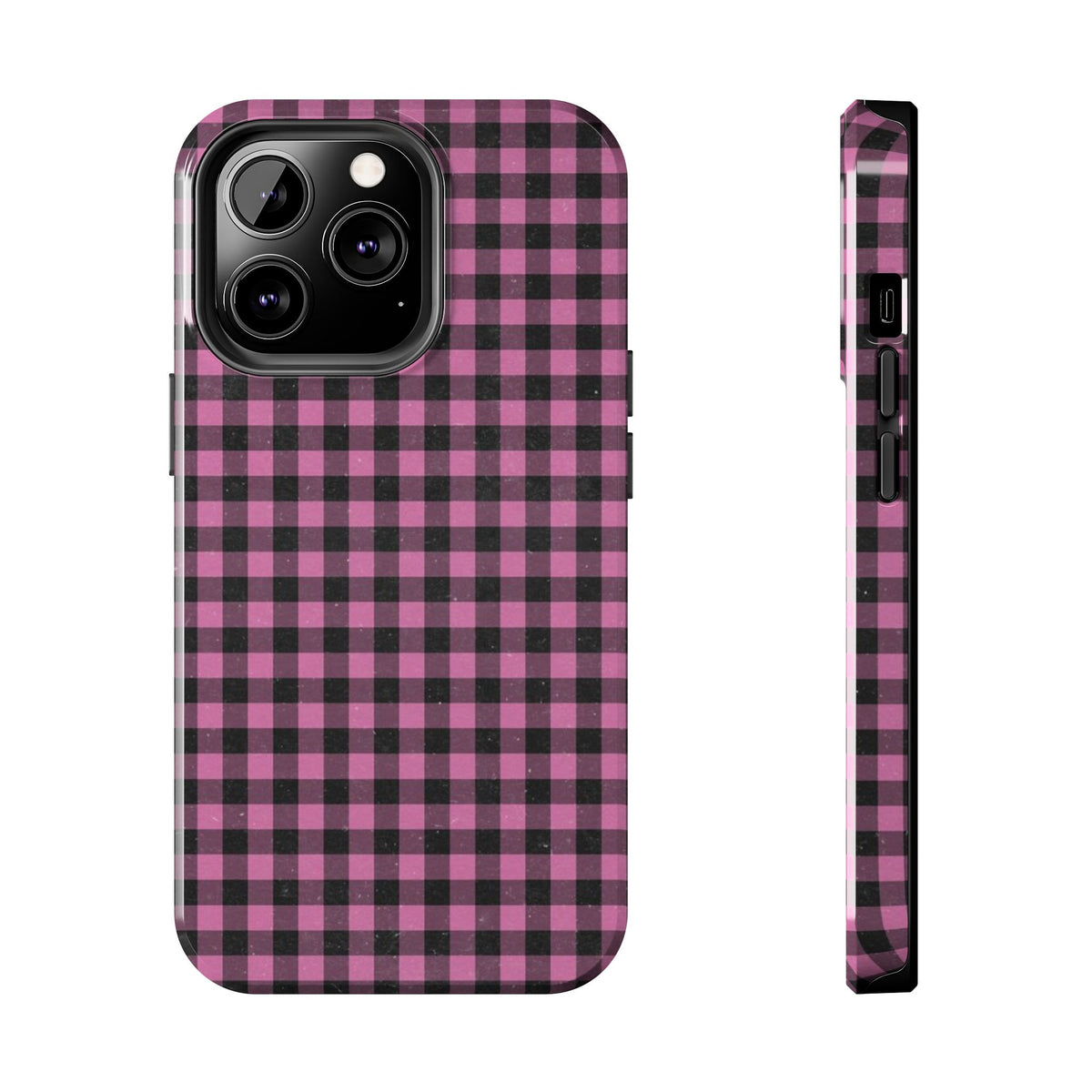 Pink and Black Faded Gingham Plaid Phone Case
