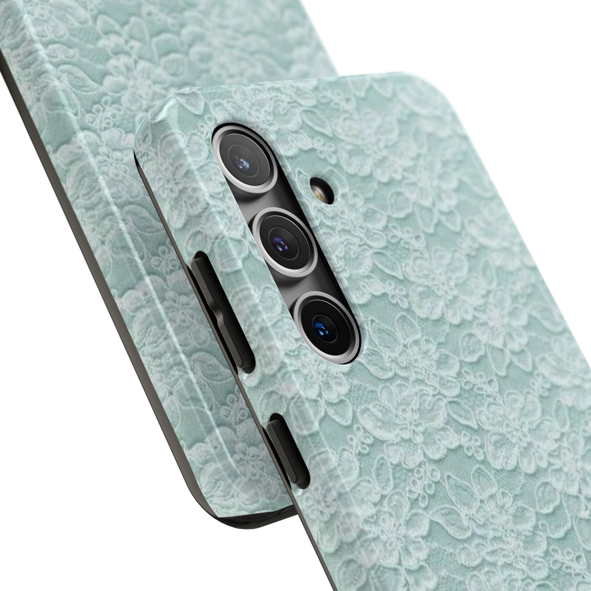 Teal Light Blue Lace Print Pattern Phone Case
