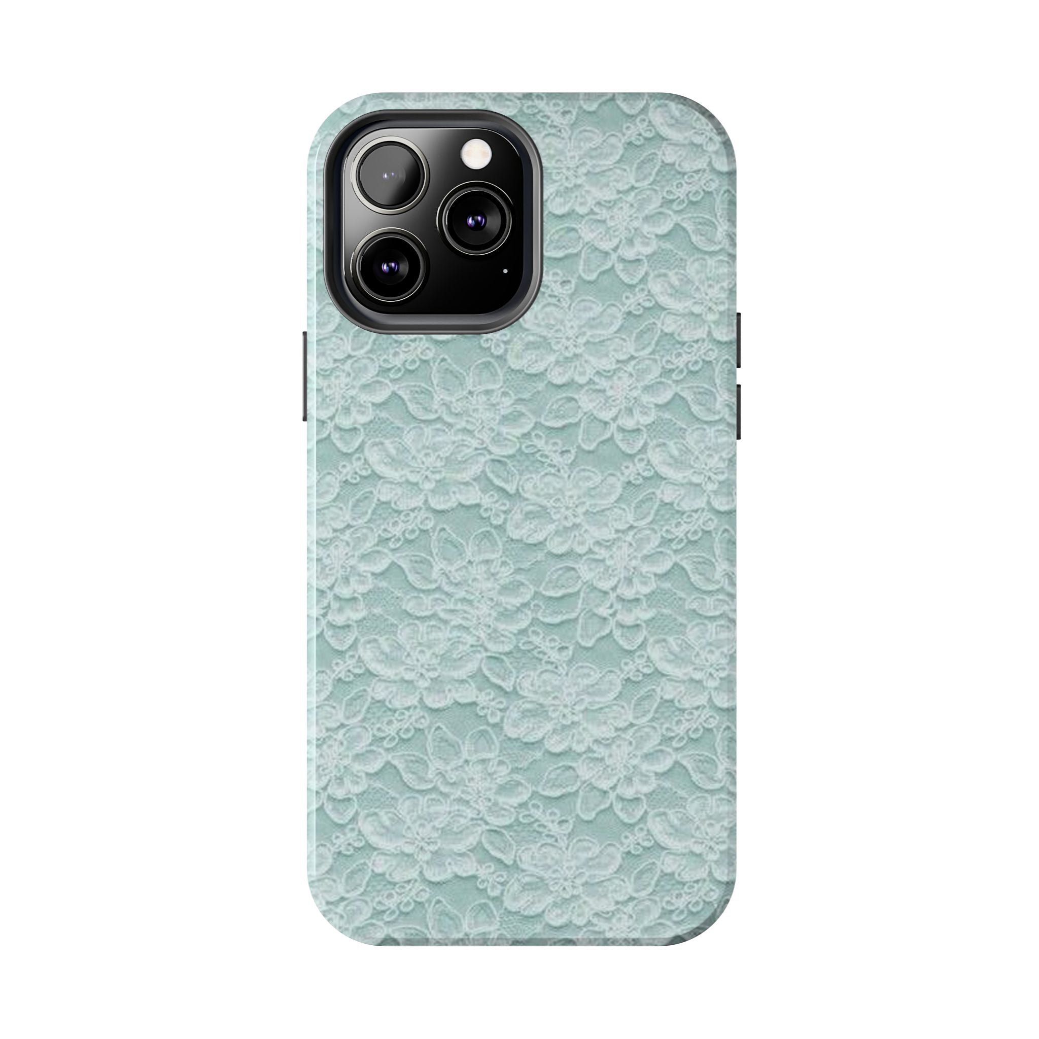 Teal Light Blue Lace Print Pattern Phone Case