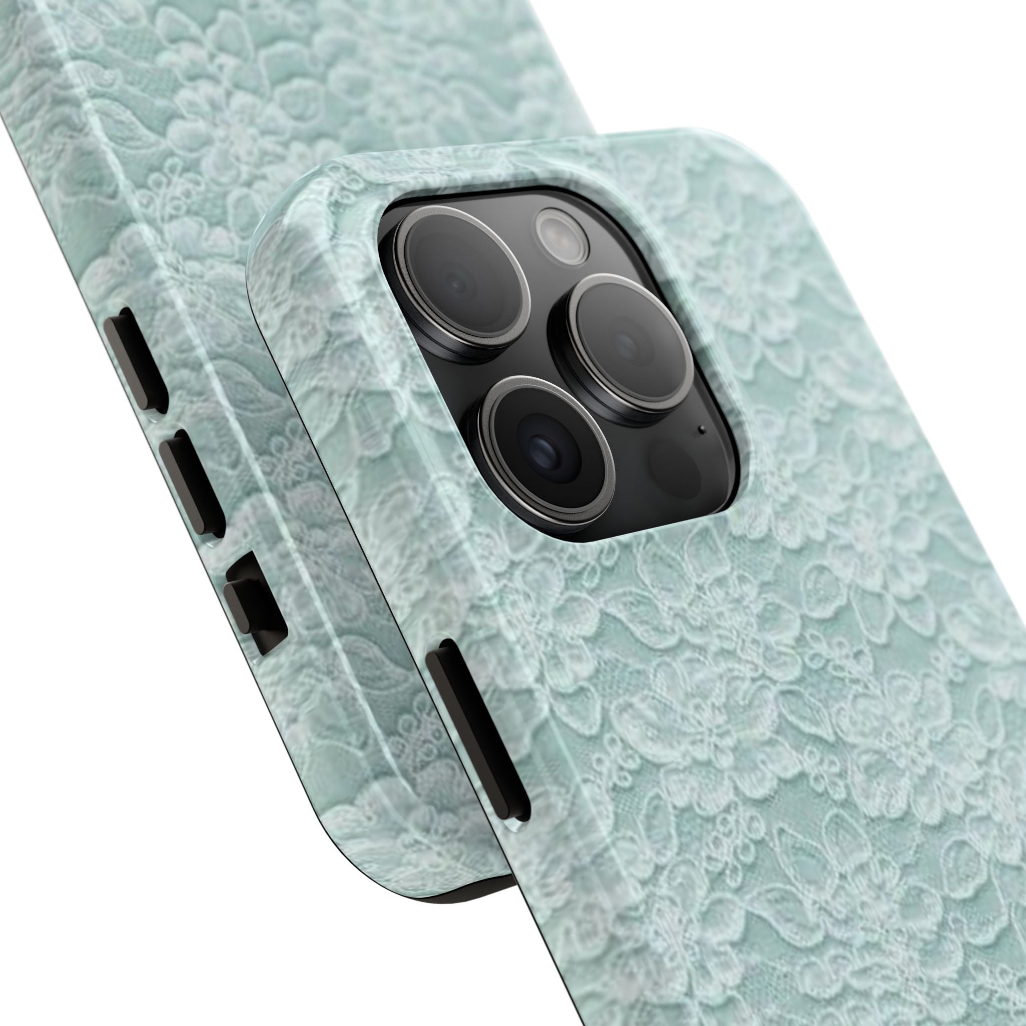 Teal Light Blue Lace Print Pattern Phone Case