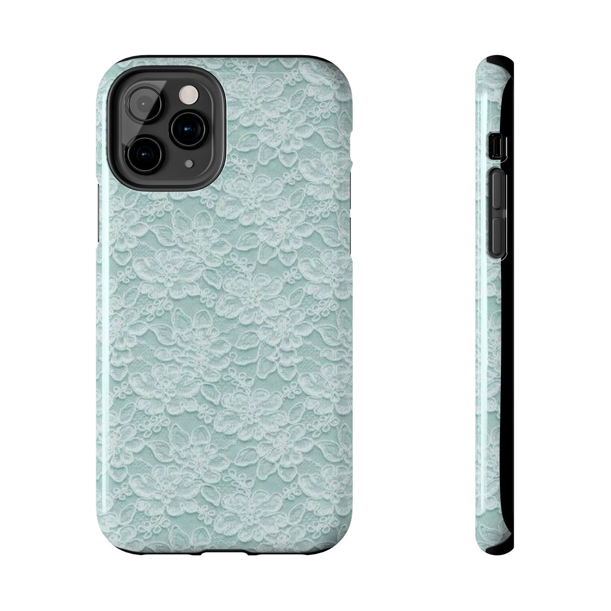 Teal Light Blue Lace Print Pattern Phone Case