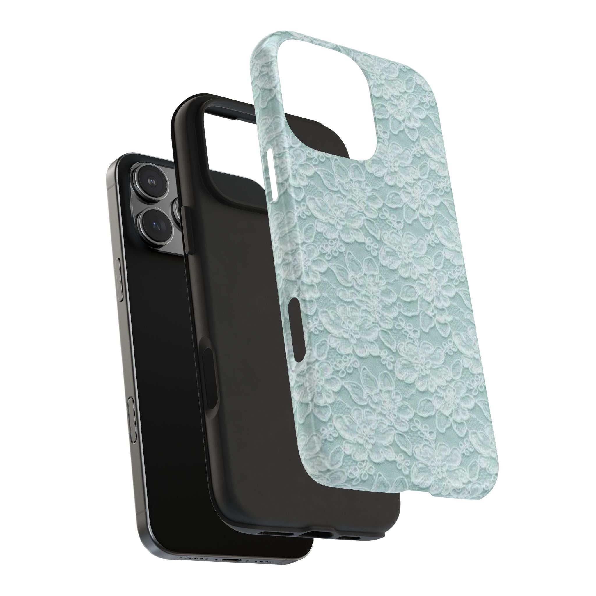 Teal Light Blue Lace Print Pattern Phone Case