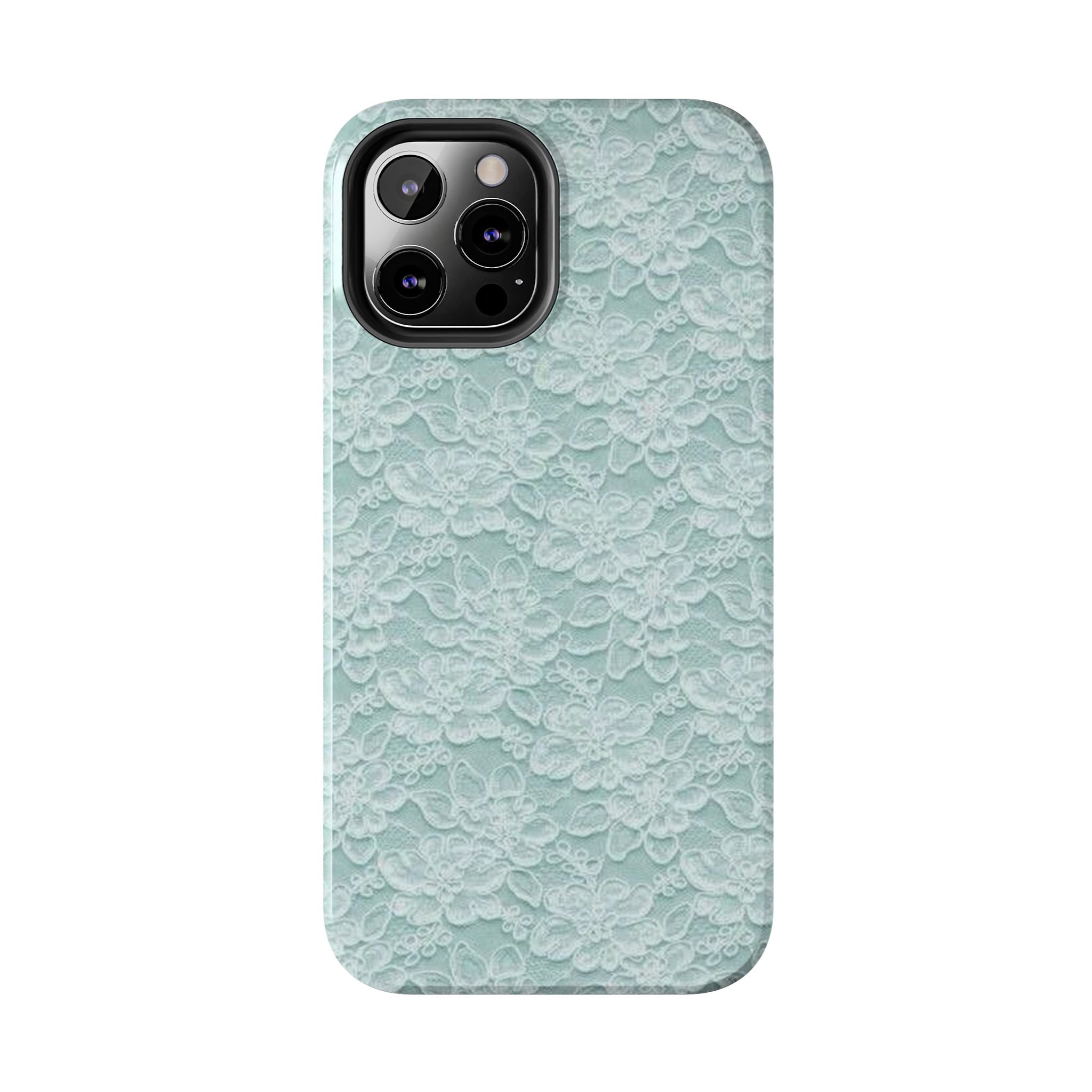 Teal Light Blue Lace Print Pattern Phone Case