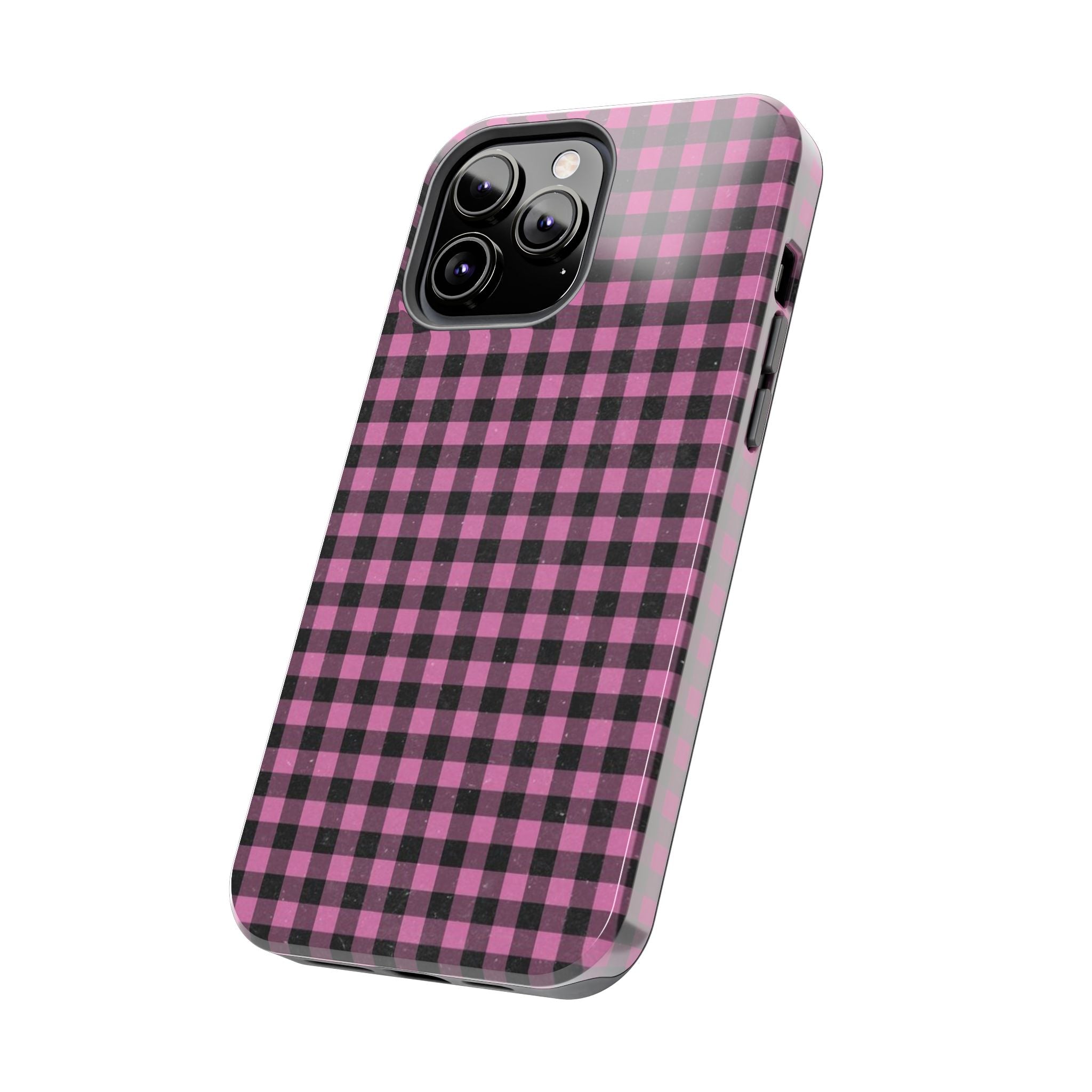 Pink and Black Faded Gingham Plaid Phone Case