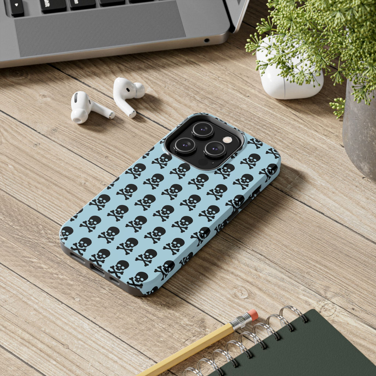 Blue Punk Skull Print Phone Case