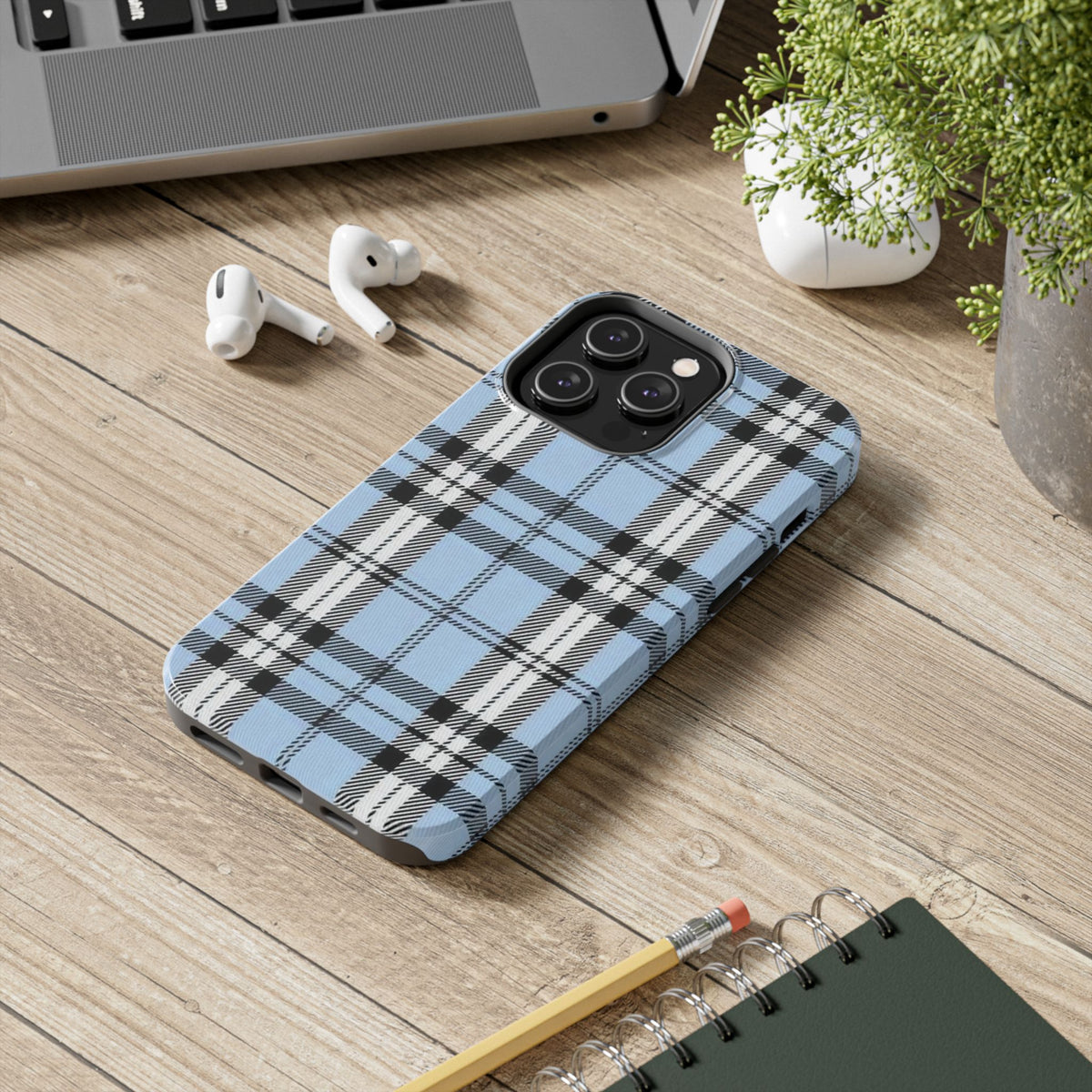 Light Baby Blue Gingham Plaid Phone Case