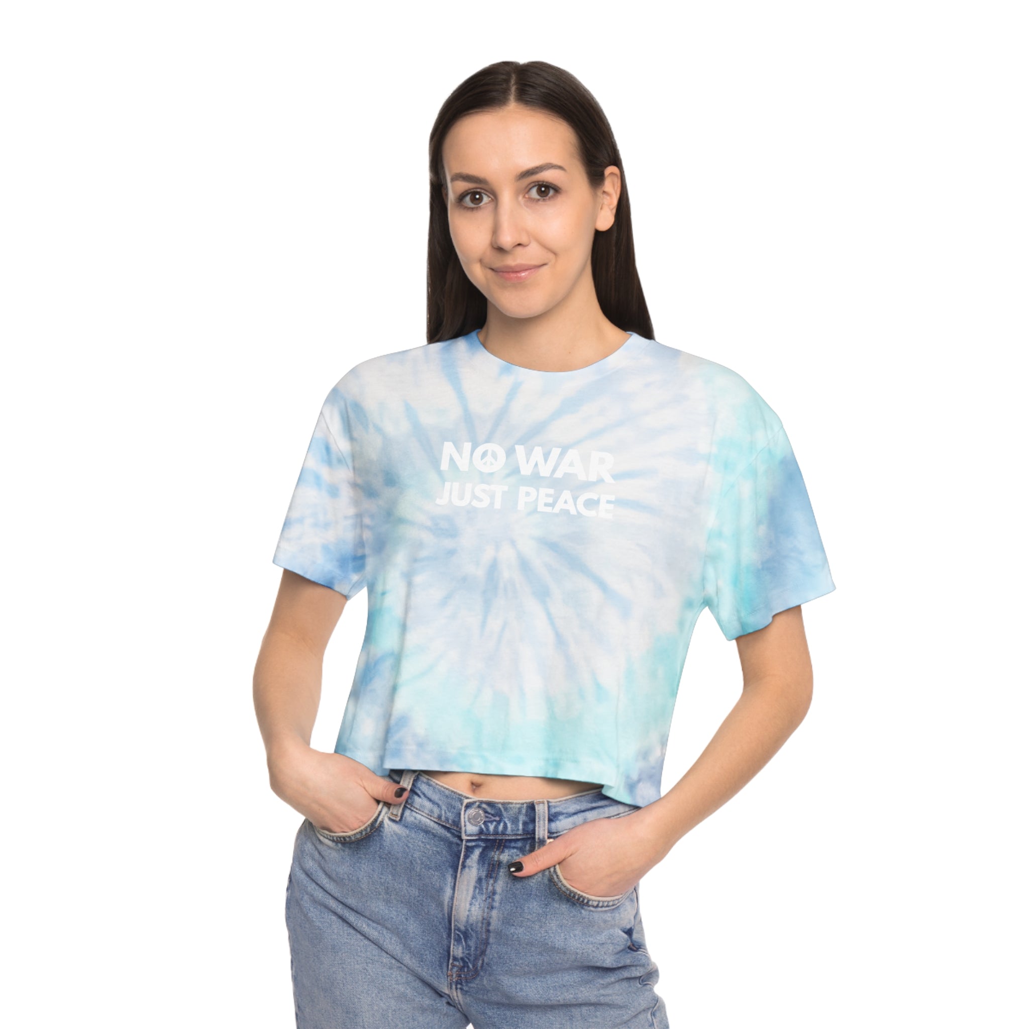 " NO WAR JUST PEACE " Peace Sign Women's Tie-Dye Crop Tee