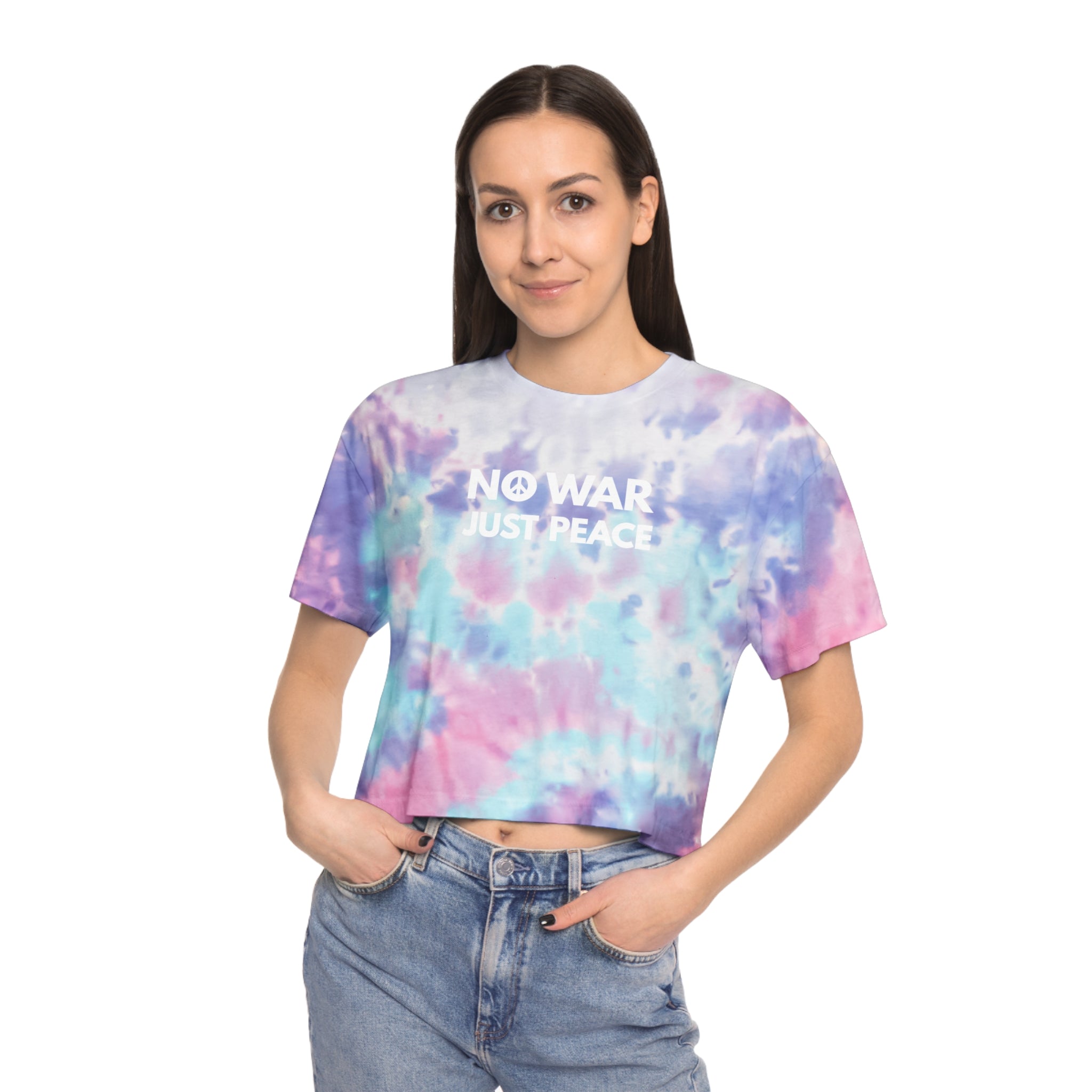 " NO WAR JUST PEACE " Peace Sign Women's Tie-Dye Crop Tee